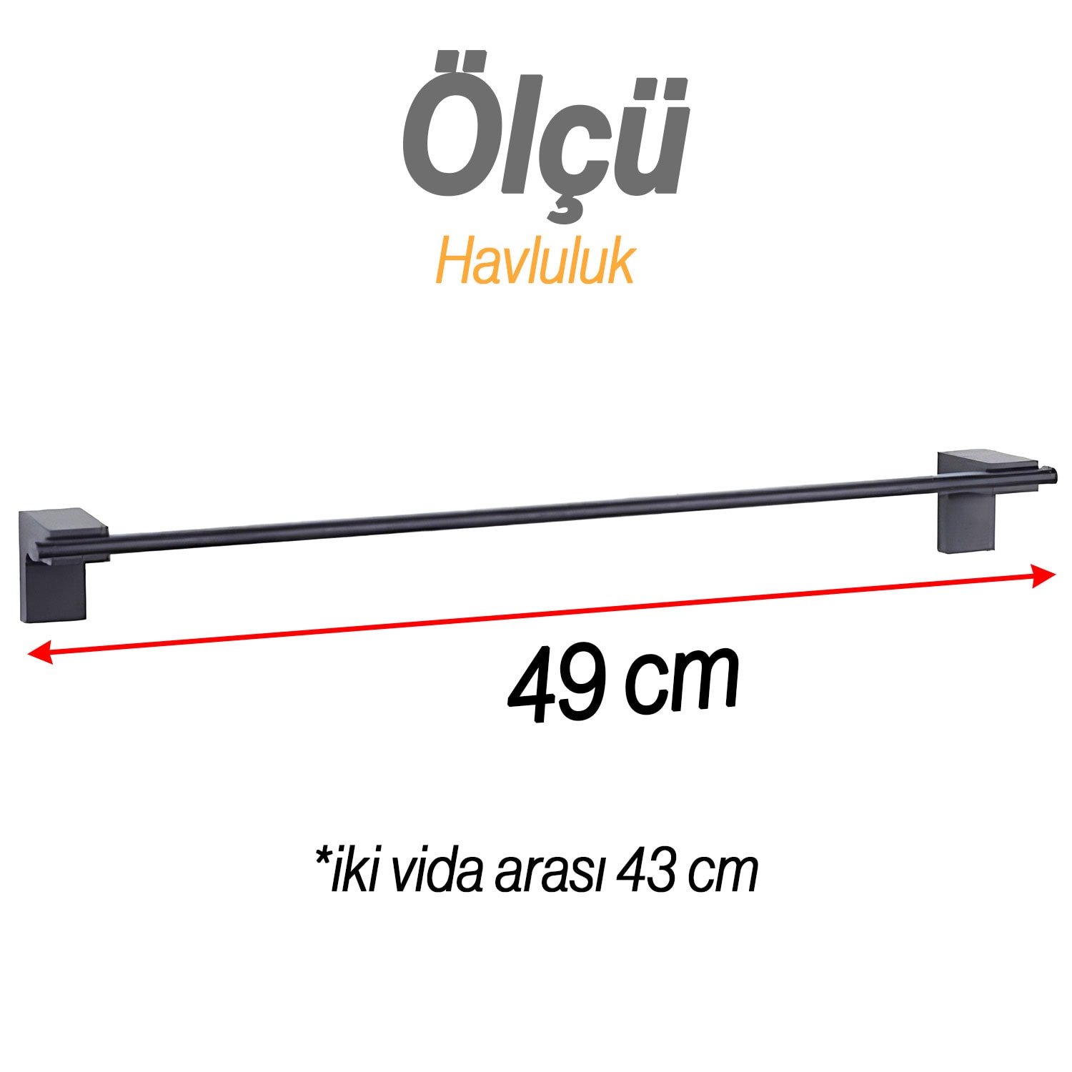 Siyah Metal Uzun Havluluk 49 cm  Duvara Monte Vidalı Lüks Banyo Asma Askı Çubuk Tasarım