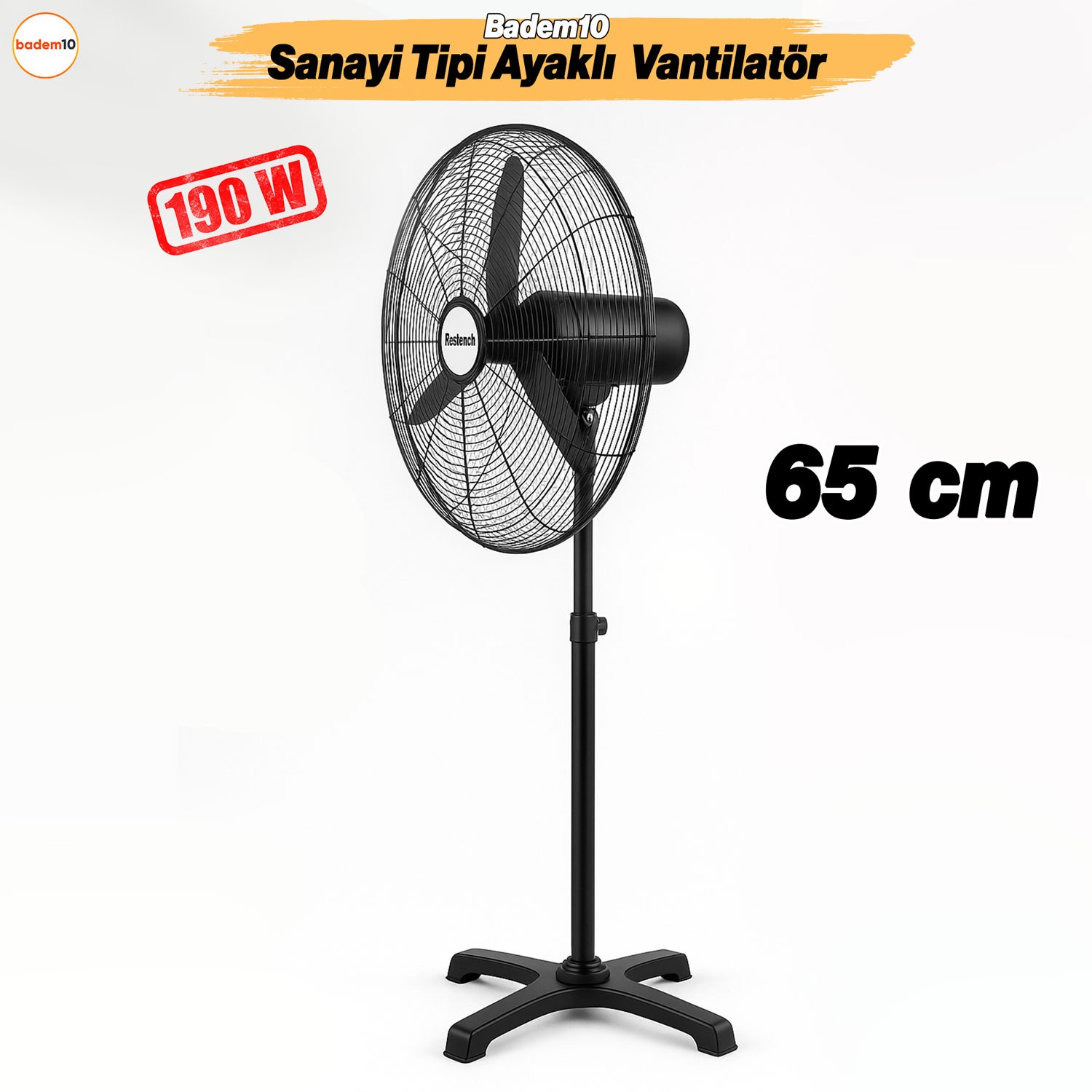 Sanayi Tipi 65 cm 190 W Ayaklı Vantilatör Sessiz Geniş Alanlara Uygun Endüstriyel Güçlü Fan