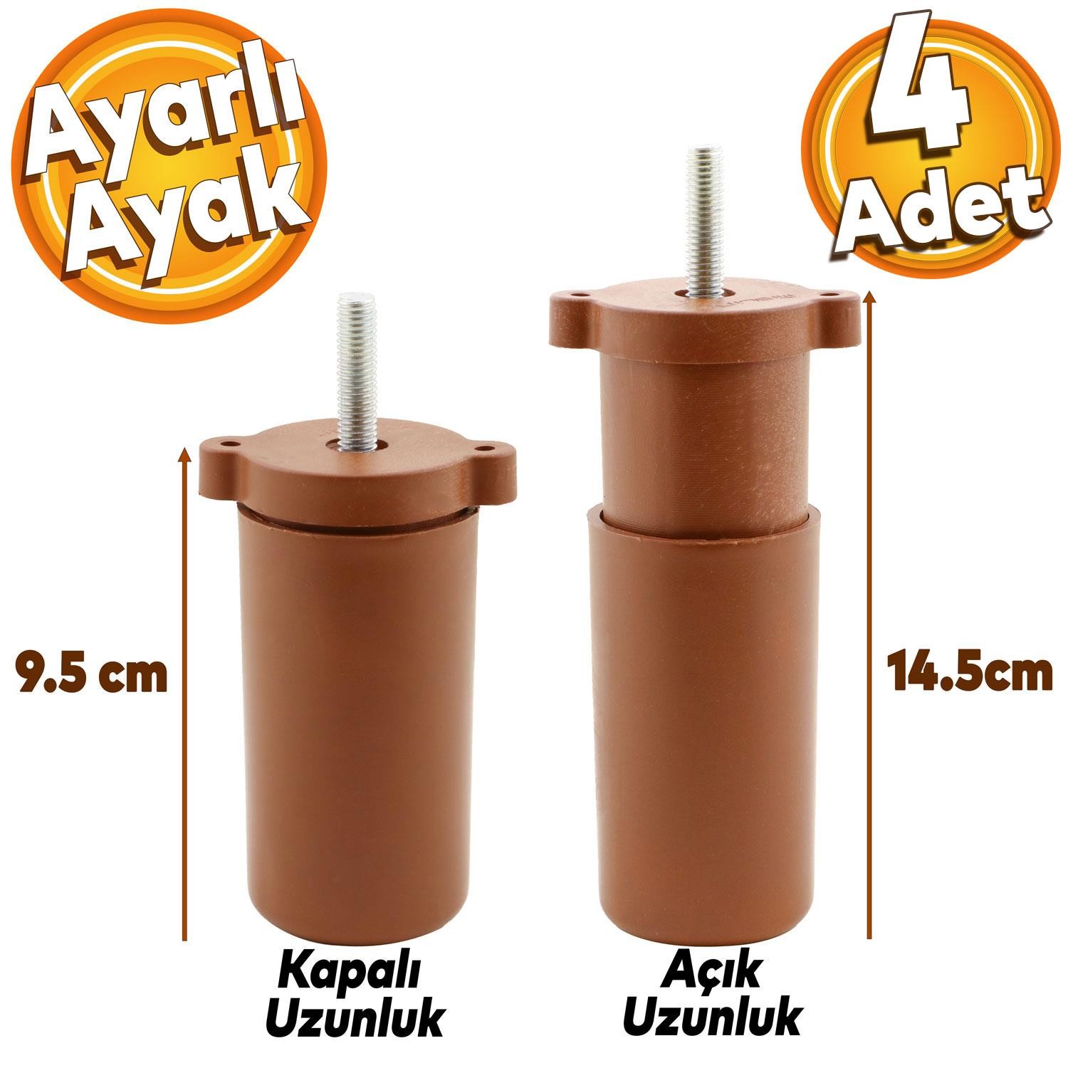 Ayarlanabilir Mobilya Kanepe Koltuk Baza M8 Civatalı Destek Yükseltme Ayağı Ayakları 9.5 Cm 4 Adet