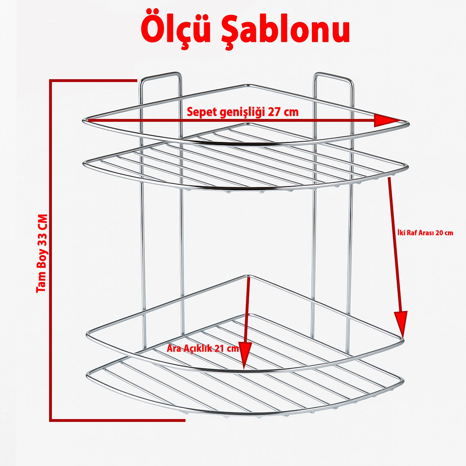 İki Katlı Krom Banyo Duş Köşe Rafı Paslanmaz Metal Şampuanlık Duvar Montajlı Düzenleyici Raf Seti