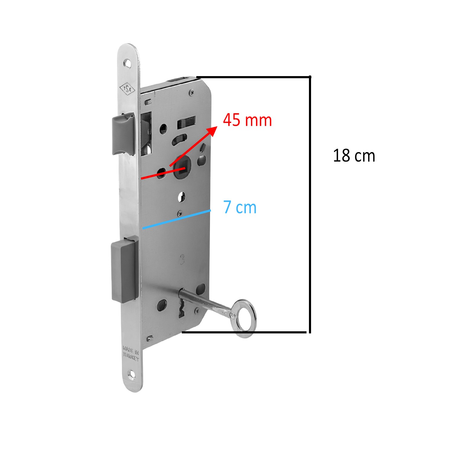 Anahtarlı Oda Kapı PVC Kapı Ahşap Kapı WC Banyo Gömme Kilit Gövde Kilidi Silindirsiz Barelsiz 45 mm