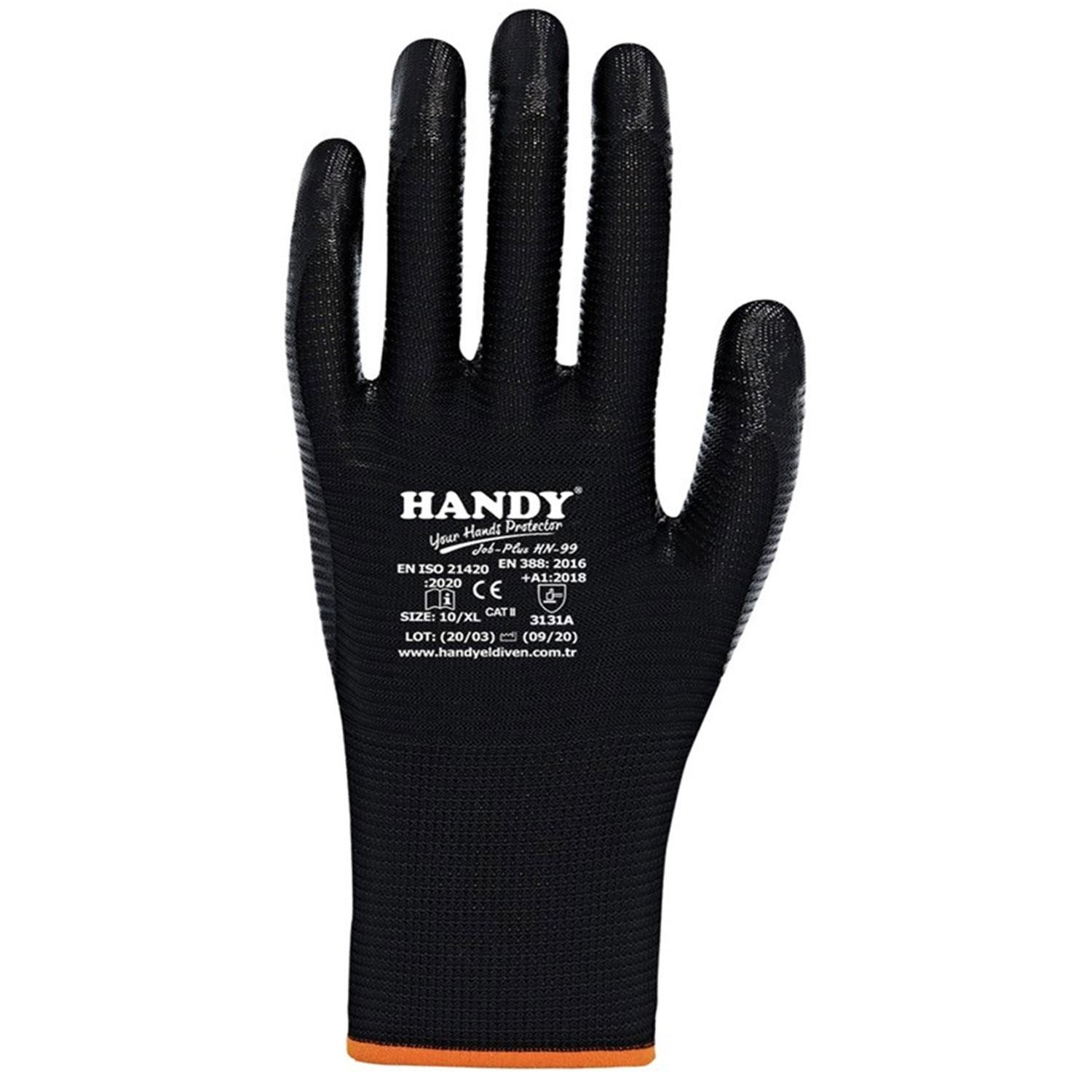 Handy HN-99 Nitril Kaplama Sanayi Usta Eldiveni Koruyucu Eldiven Siyah No: 10/XL (1 Çift)