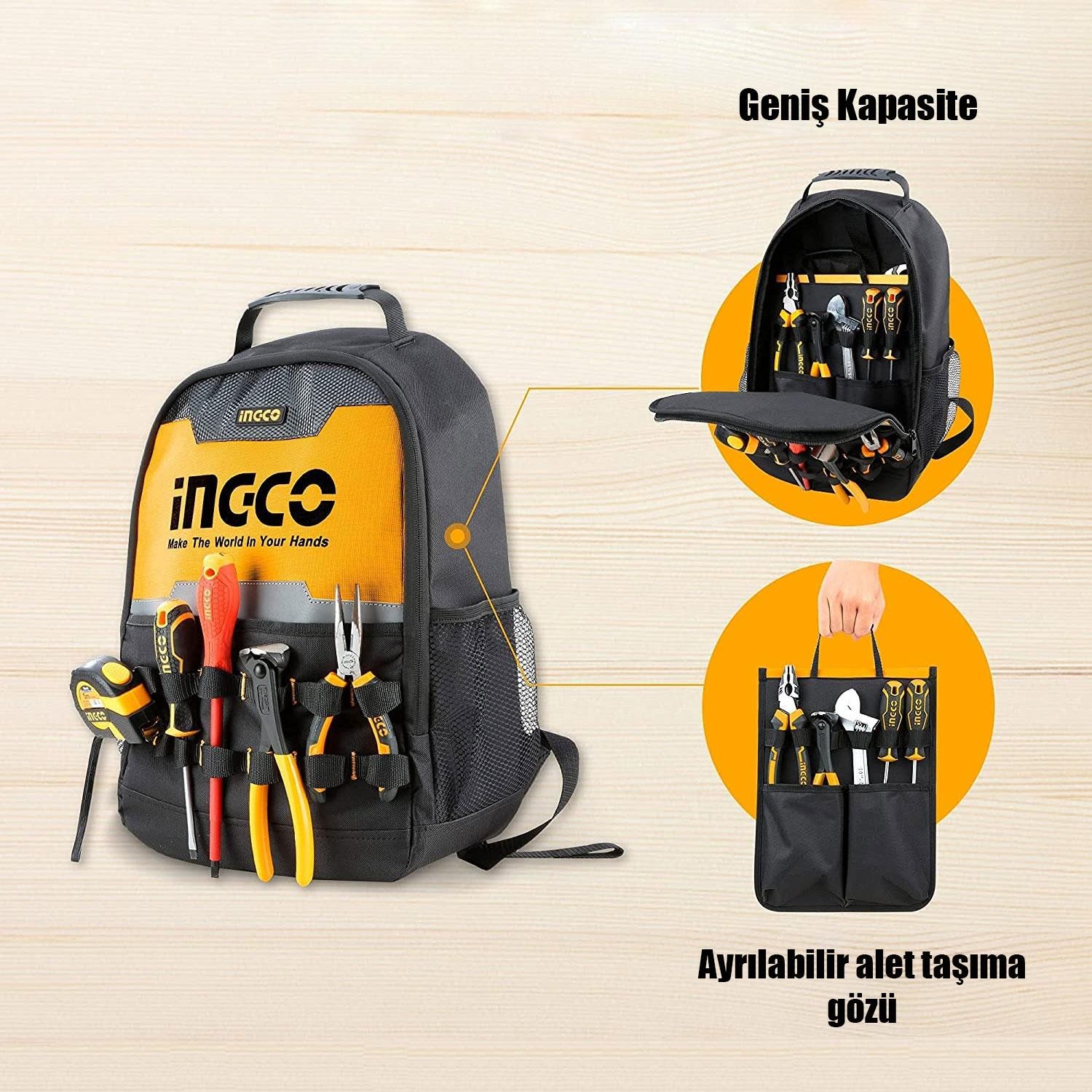İngco Sırt Takım Çantası Organizerli Laptop Bölmeli Alet Çantası 45 cm