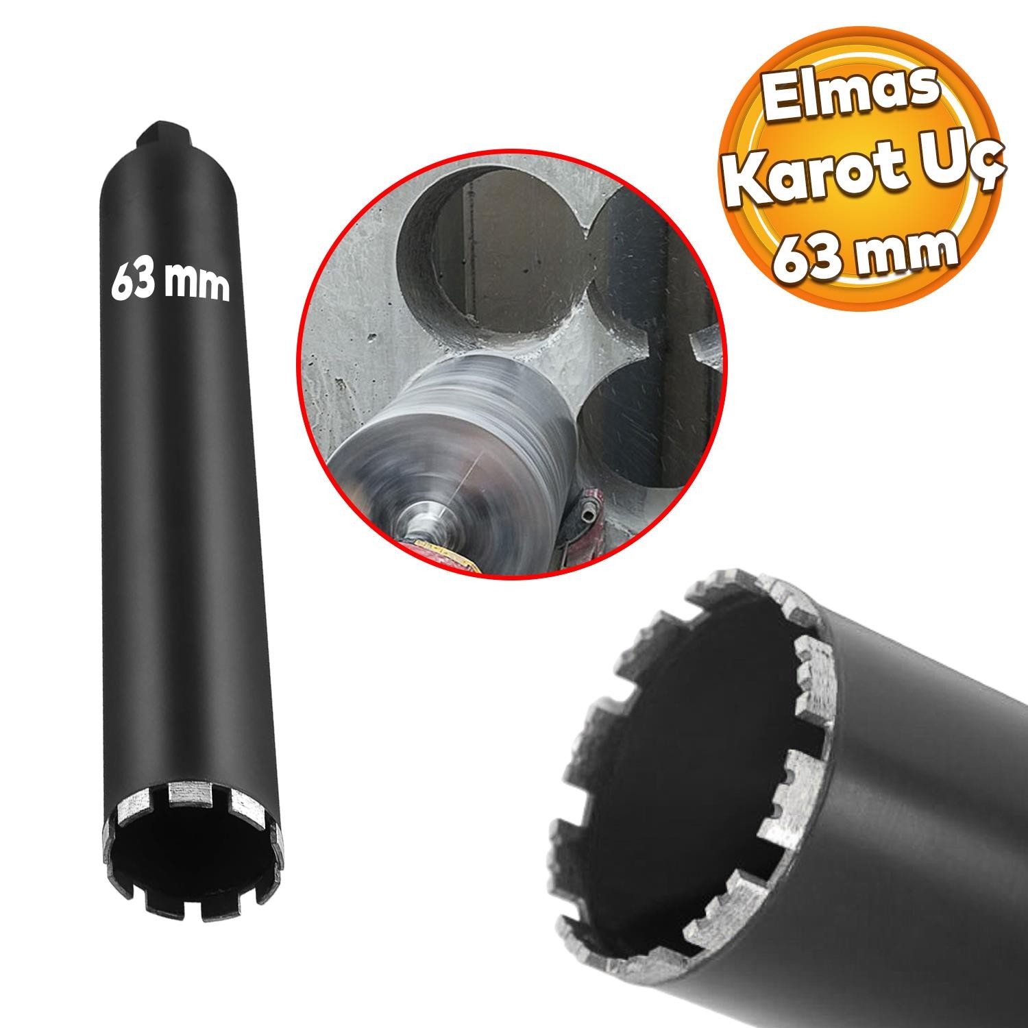 Elmas Karot Ucu 63 mm Shun Beton Zemin Duvar Delme Delik Açma Panç Aparat Uç Deprem Numune Al Test