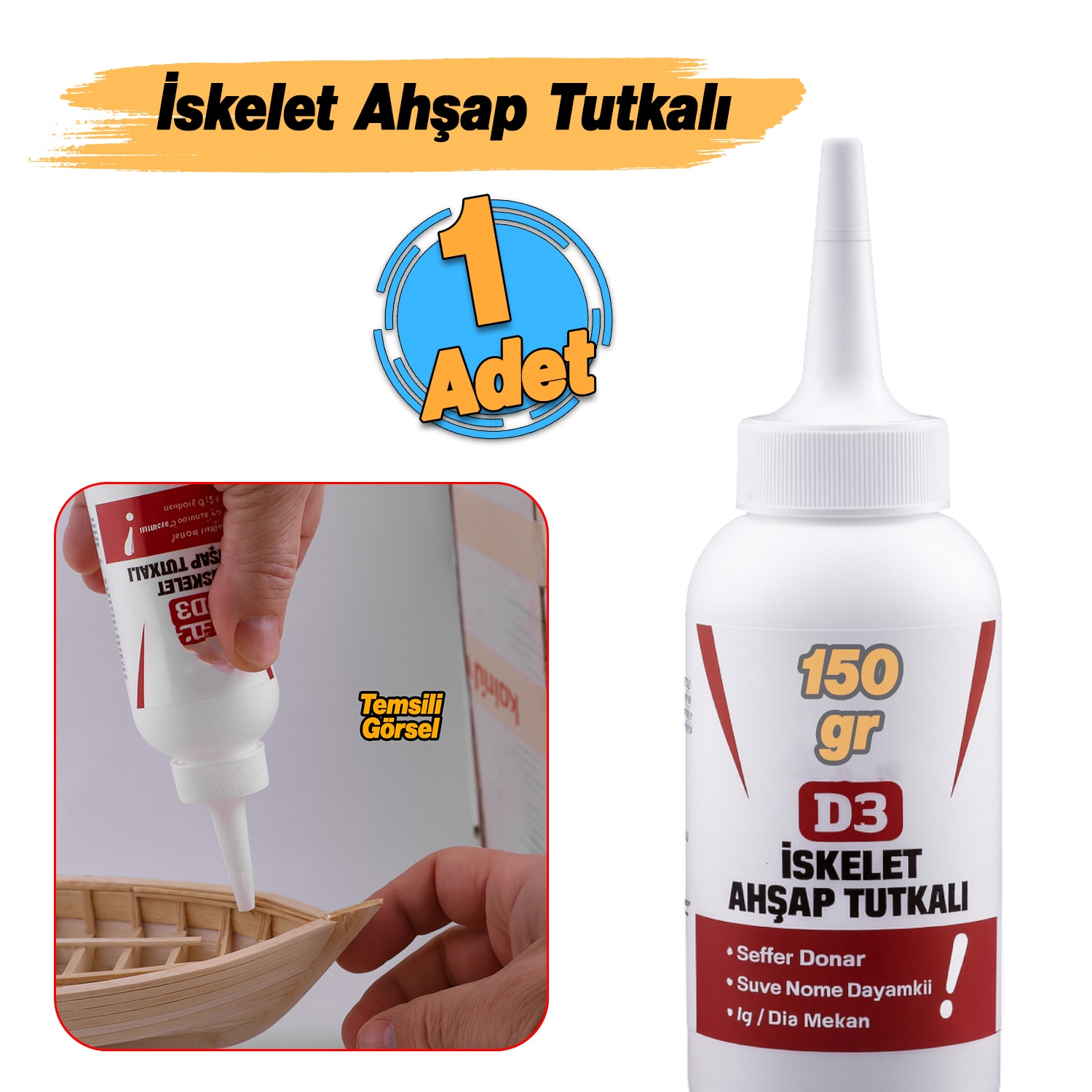 Hazır İskelet Ahşap Tutkalı 150 gram Şeffaf D3 Tahta Mdf Sunta Kumaş Kağıt DIY Uygulama Yapıştırıcı