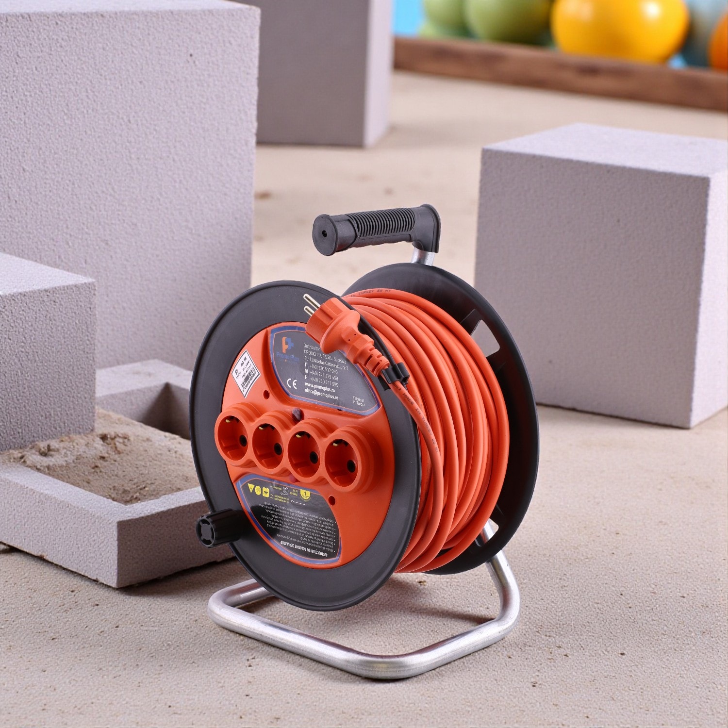 Makaralı CCA Uzatma Kablosu 3x1.5 mm 40 Metre Termal Sigortalı Plastik Seyyar 4 Prizli Monofaze