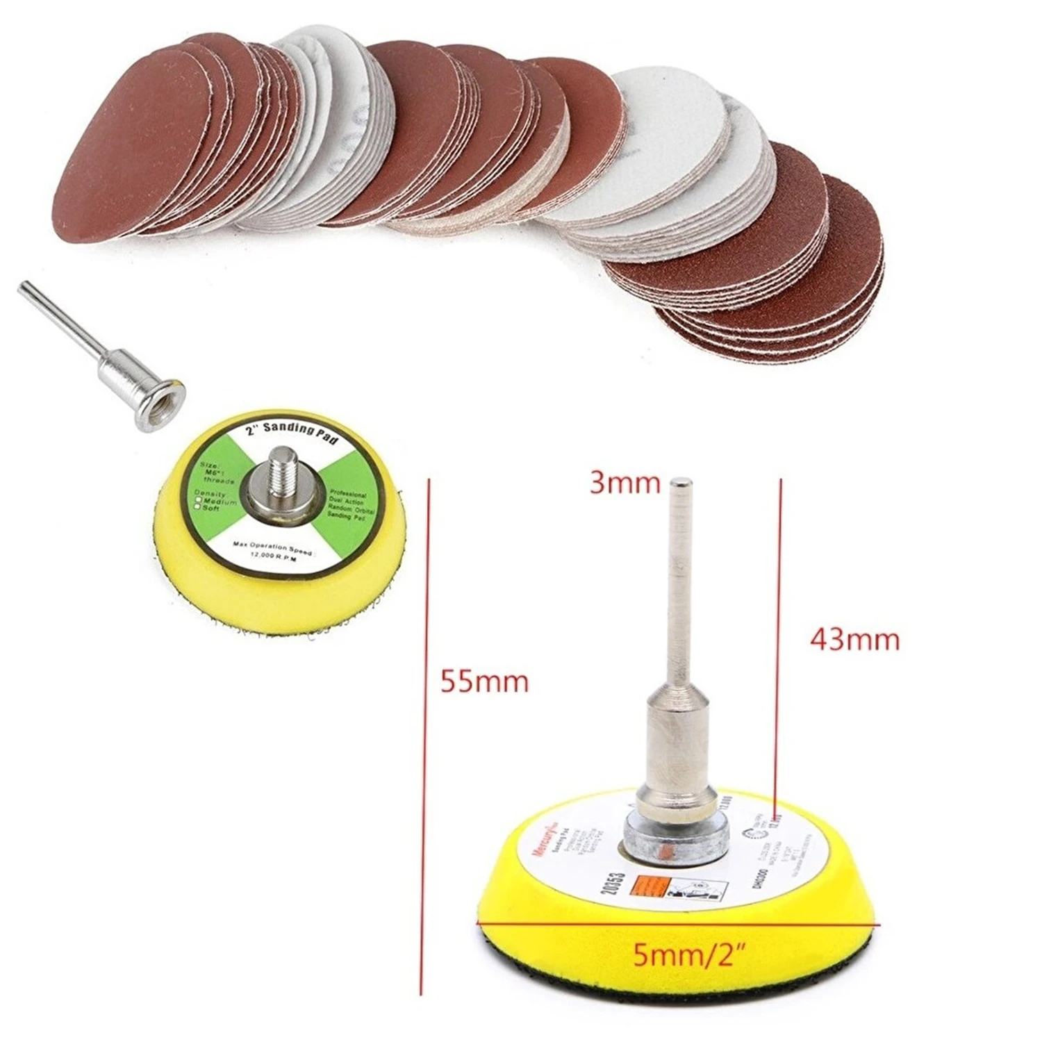 Pimli Mini 53'lü Cırt Zımpara Seti 50 mm Taban Matkap Uyumlu 80 120 320 600 800 Kum Karışık Grit