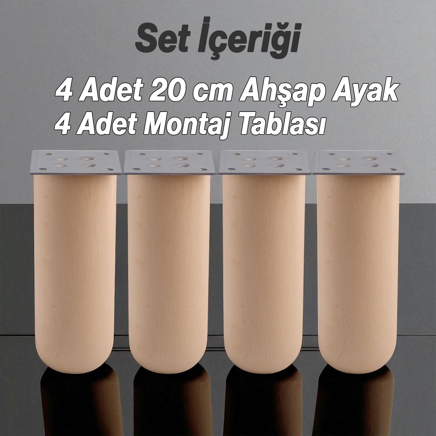 Bohem 4 ADET Doğal Ahşap Silindir Ayak 20 cm Set Mobilya Koltuk Kanepe Sehpa Masa Ayağı Ayakları