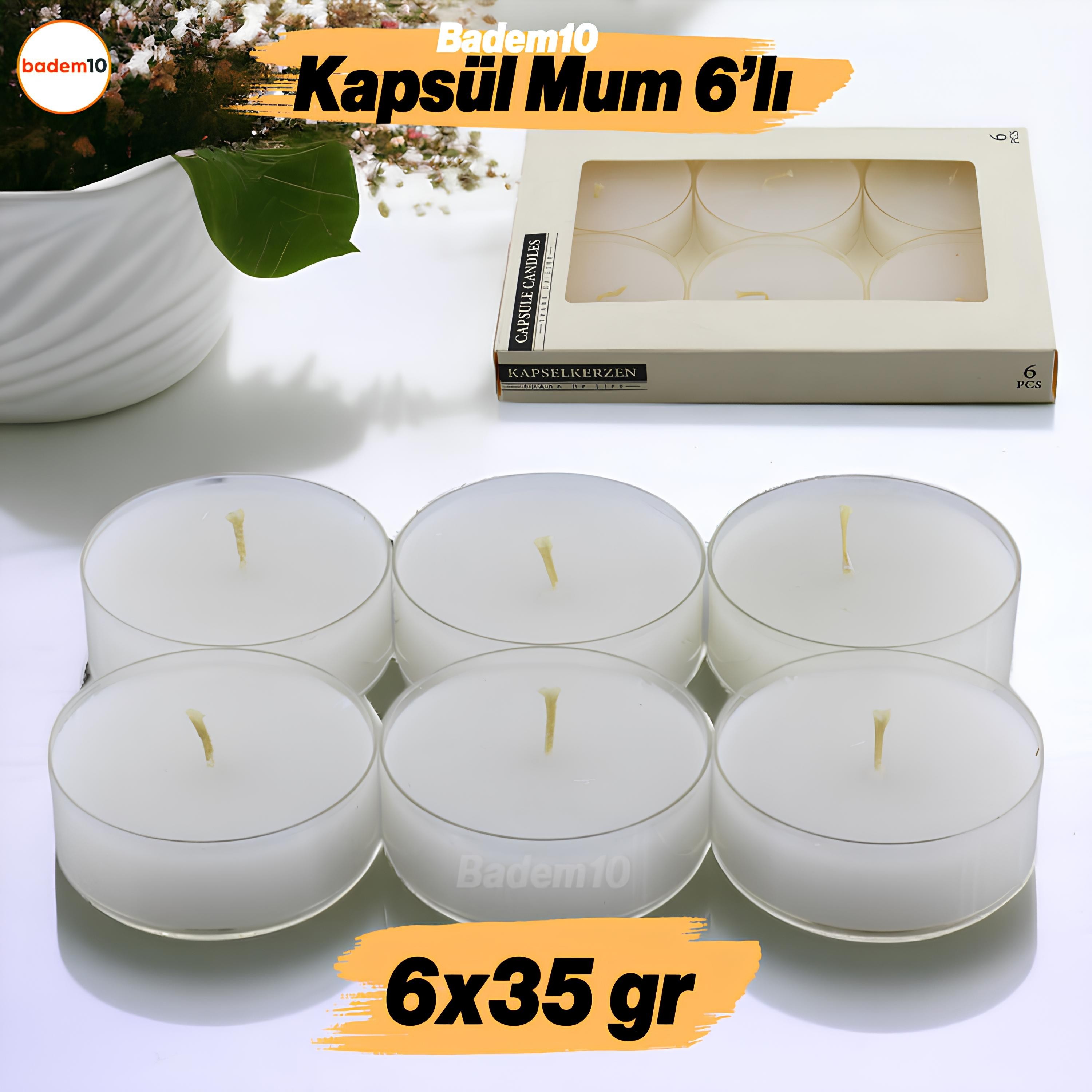 Tealight Kapsül Mum 6x35 Gr Dekoratif Mumu Kandil Hediyelik Fitilli Mumluk Şamdan Krem Renk Kokusuz