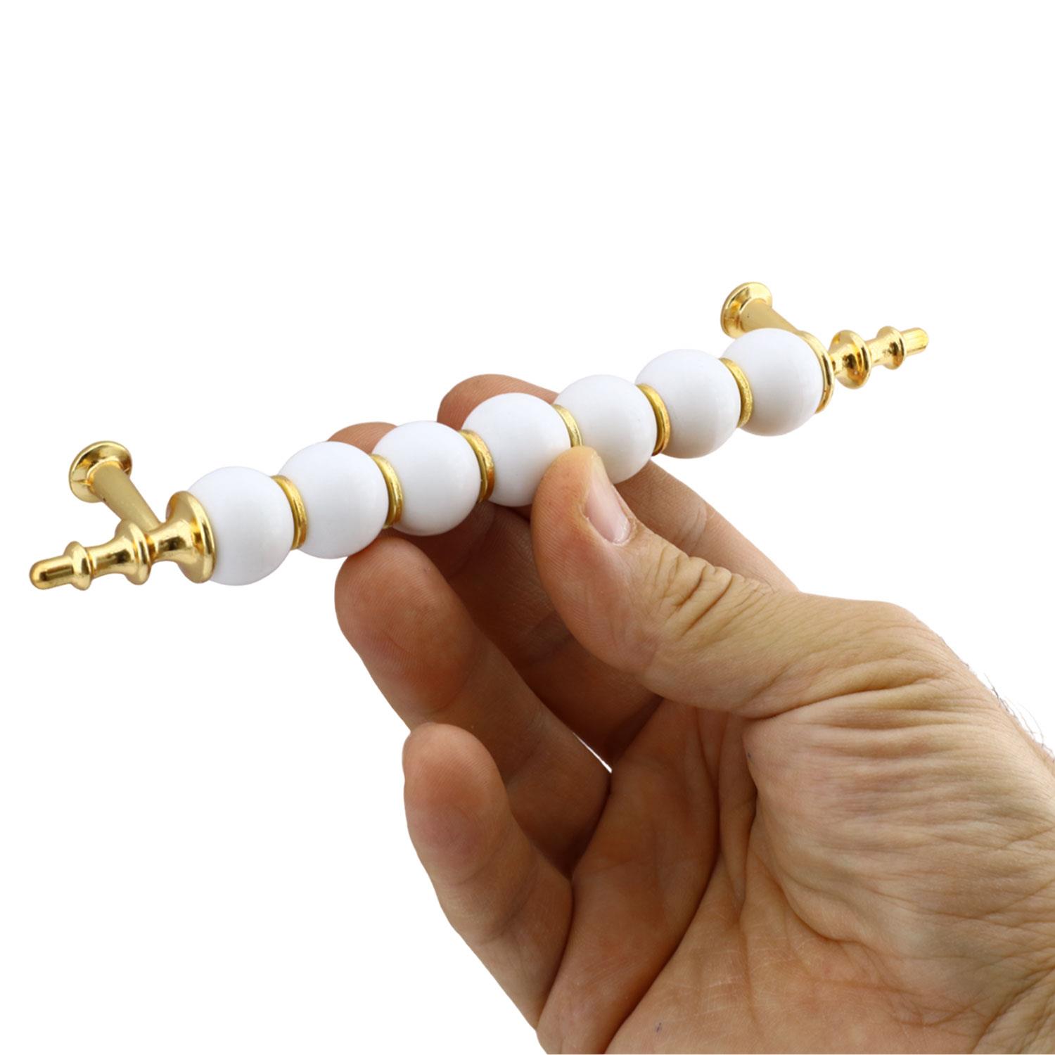 Dolap Kulpu Mutfak Çekmece Kulpları Mobilya Kulp Boncuk Polimer Kulp 128 Mm 12.8 Cm Gold Beyaz