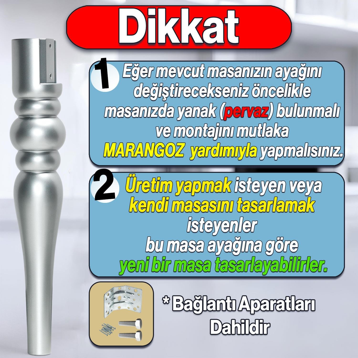 Marina Masa Dresuar Ayağı 72 cm Plastik Ayak Gümüş Gri Mutfak Yemek Masası Mobilya Ayakları Gümüş