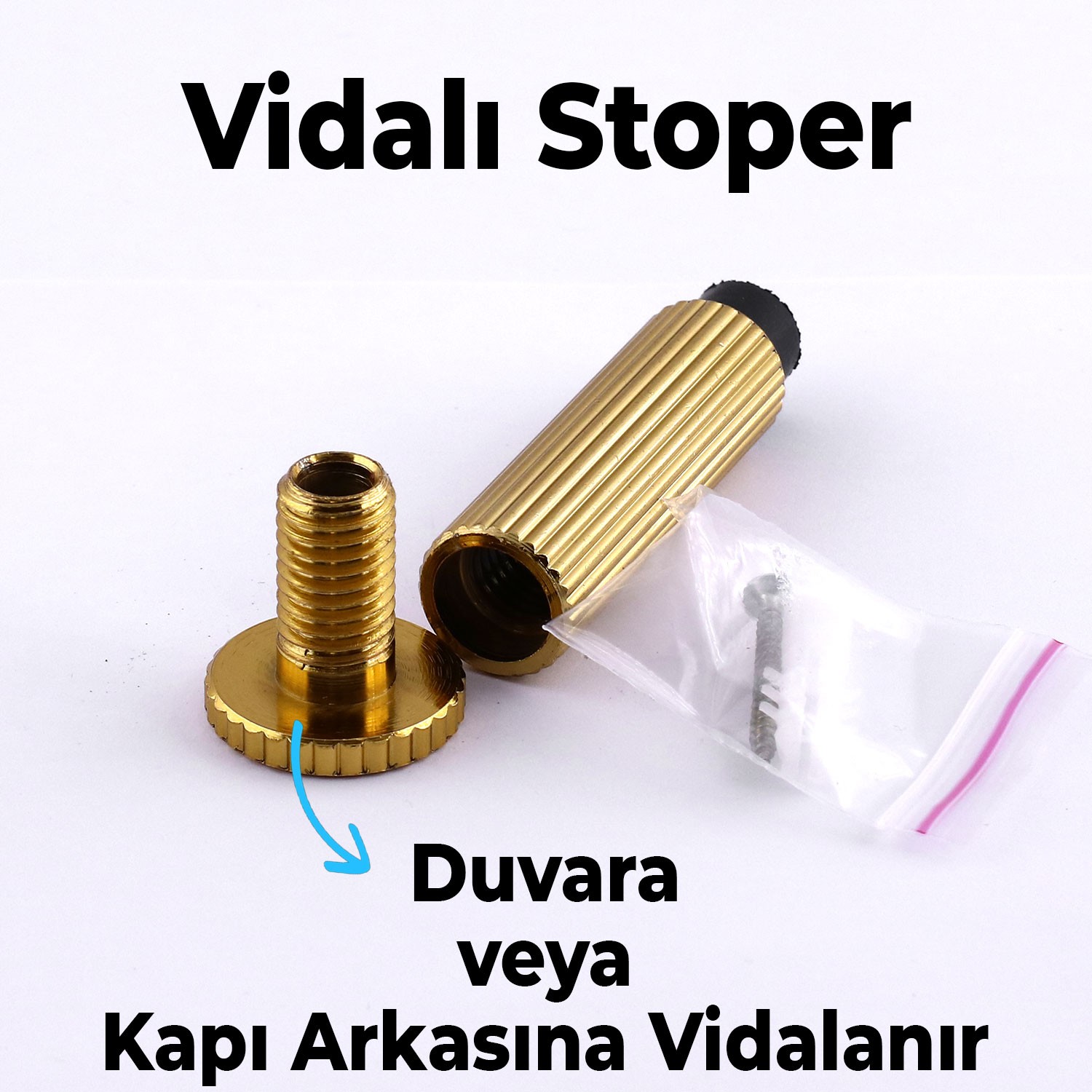Kapı Stoperi Tamponu Çizgili Altın Vidalı Metal Tutacağı Tutucu Kapı Arkası Duvar Kolu Stopu Takozu
