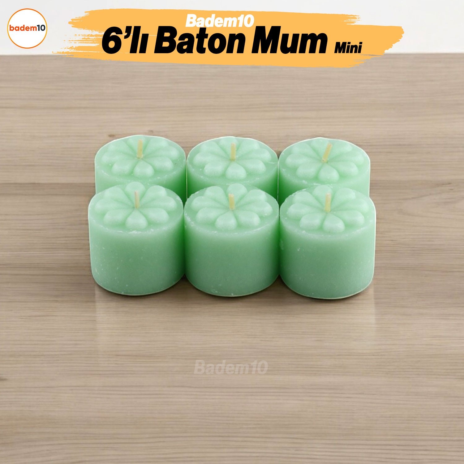Baton Mum Mini 6'lı Yeşil Silindir Dekoratif Mumu Kandil Hediyelik Fitilli Mumlar Şamdan Kokusuz