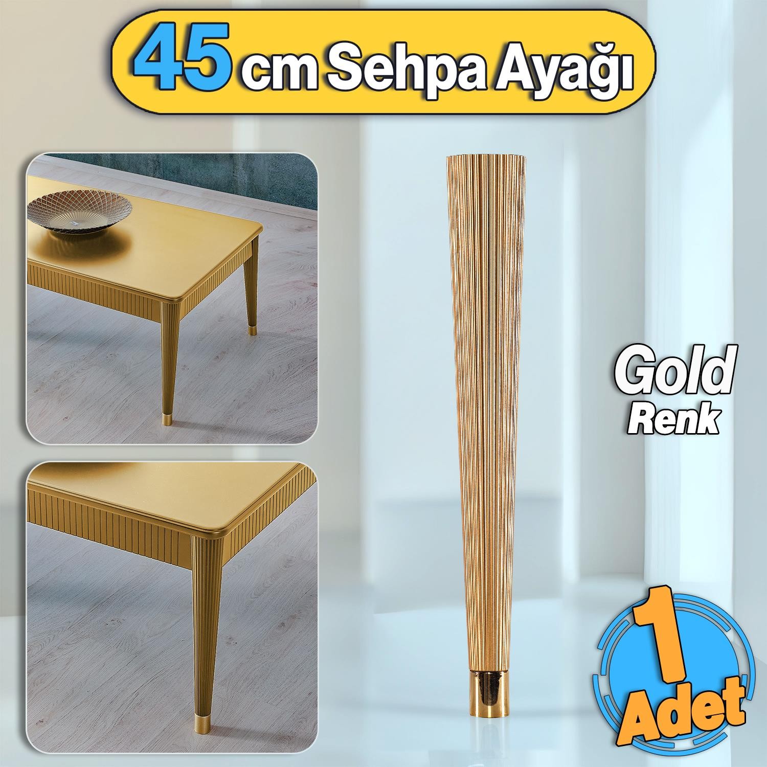 Suit Sehpa Ayağı 45 cm Plastik Altın Renk Ayak Mutfak Yemek Masası Mobilya Ayak Zigon Gold 1 Adet