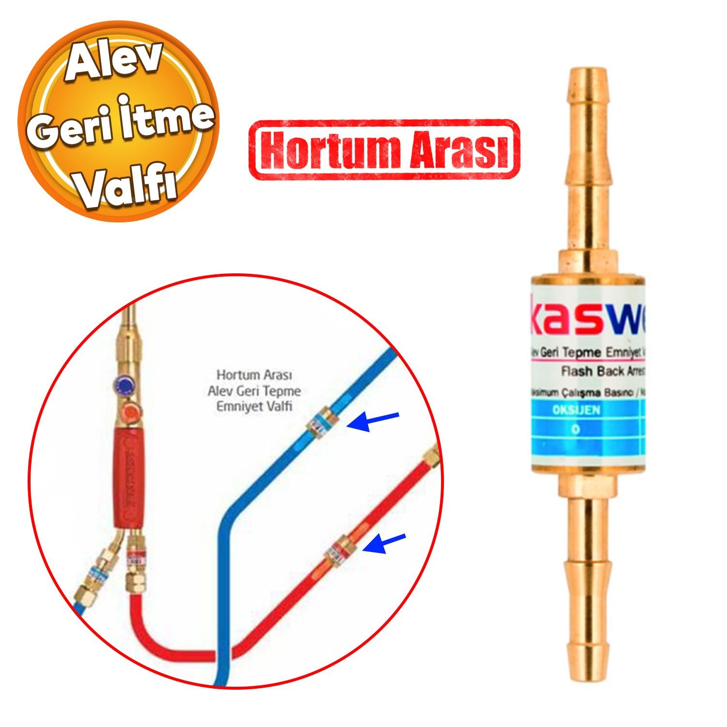 Kasweld Alev Geri Tepme Valfi Oksijen Kaynak 3001 A Gaz Asitelen Tüp Hamlaç Regülatör Lülesi 10 Bar