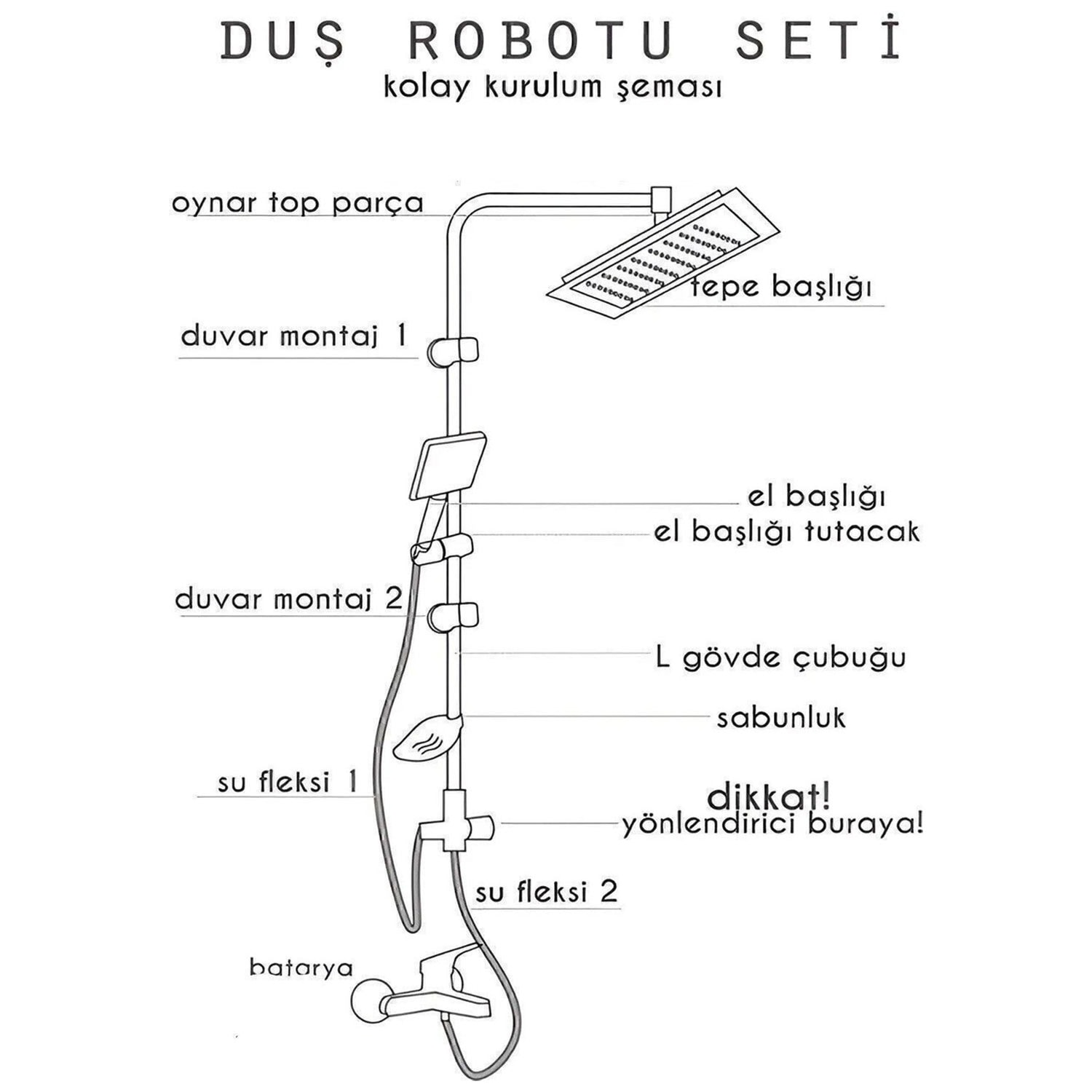 Manor Robot Duş Seti Tam Takım Parlak Krom Standart Yağmurlama Başlık Sabunluklu Vidalı Duş Sistemi