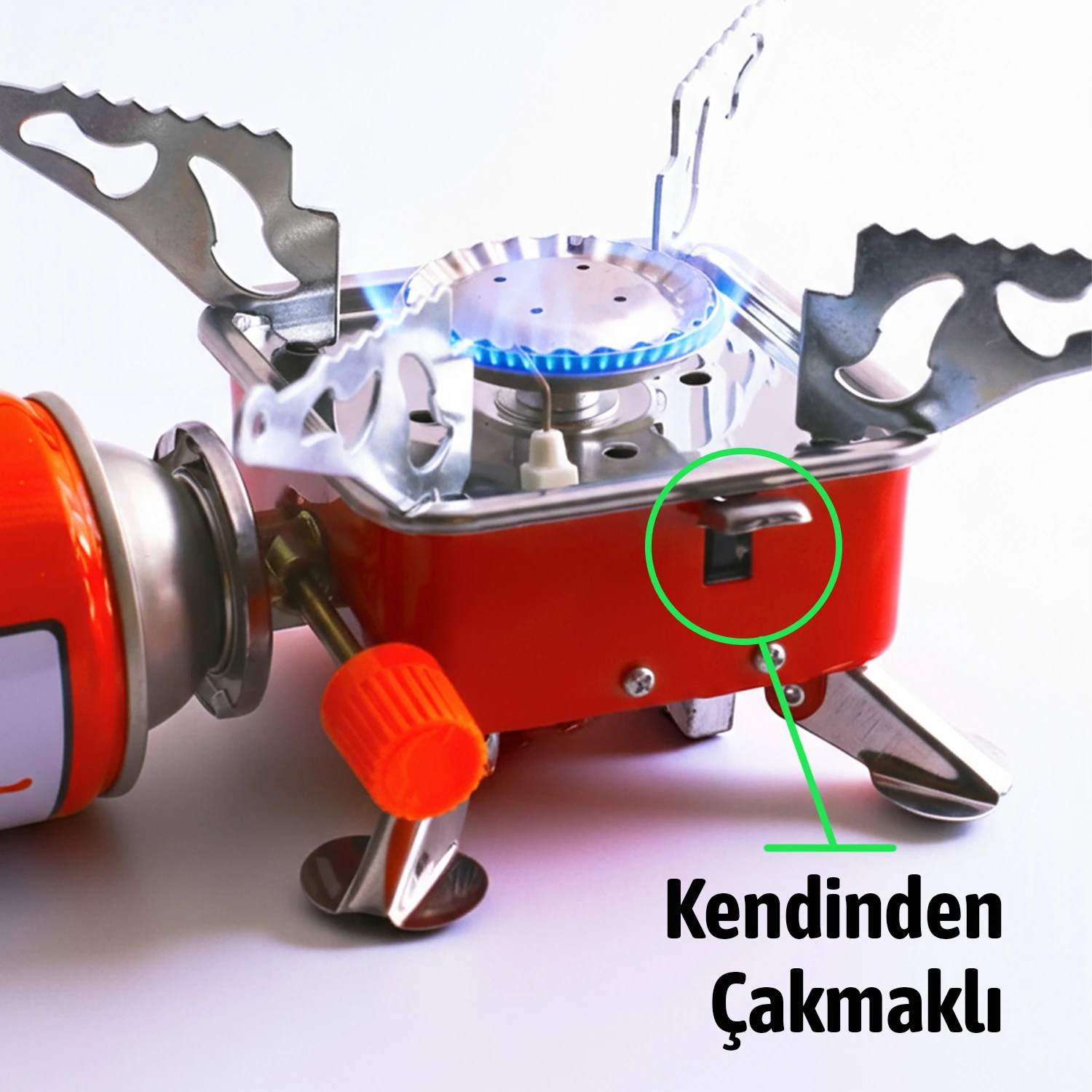 Taşınabilir Mini Portatif Kamp Ocağı Tek Gözlü Kırmızı Renk Kartuşlu Manyeto Çakmaklı Piknik Ocak