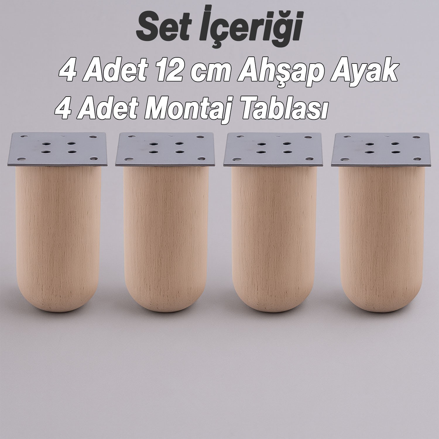 Bohem 4 ADET Doğal Ahşap 12 cm Silindir Ayak Set Mobilya Koltuk Kanepe Sehpa Masa Ayağı Ayakları