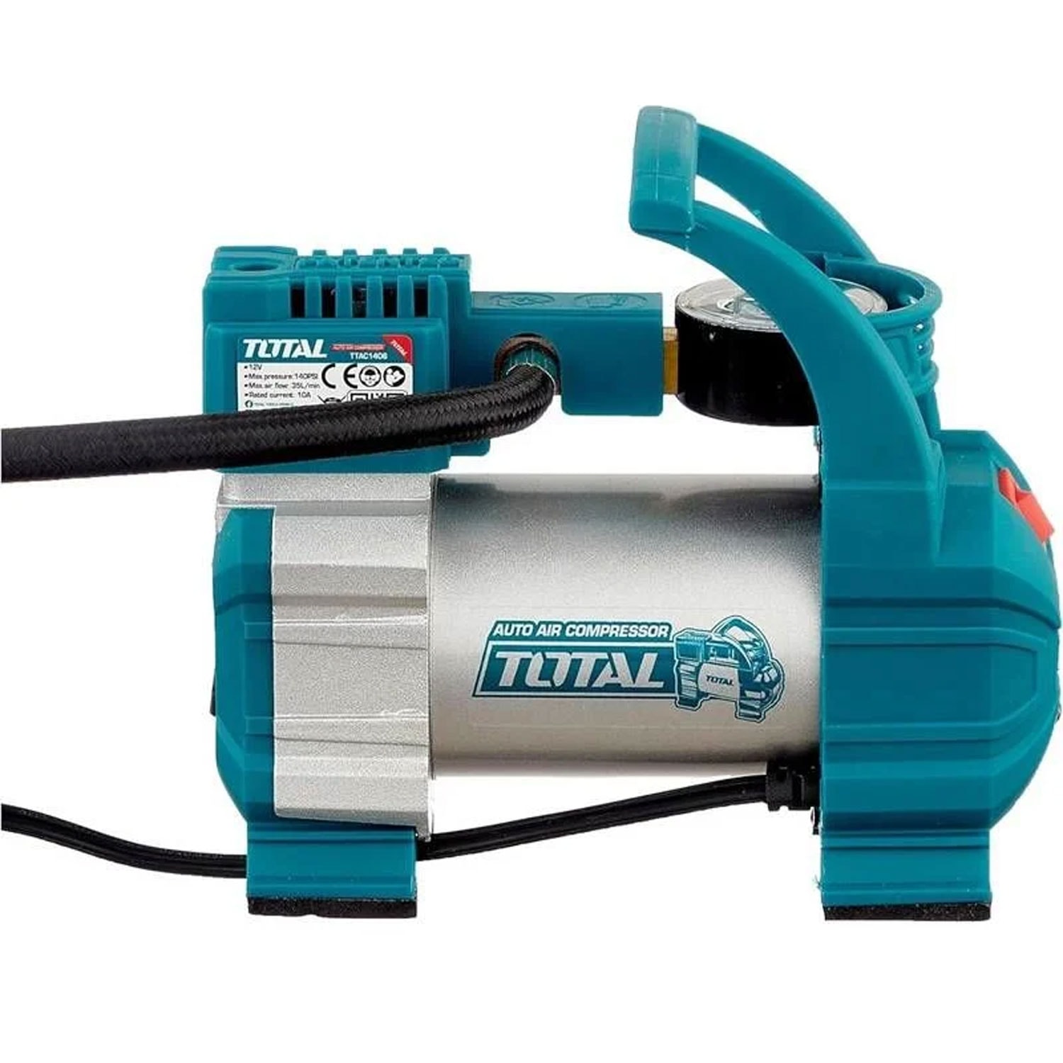 Total TTAC14061 Çakmaklık ve Akü Girişli Araç Kompresörü Lastik Şişirme Oto Hava Pompası 140PSI