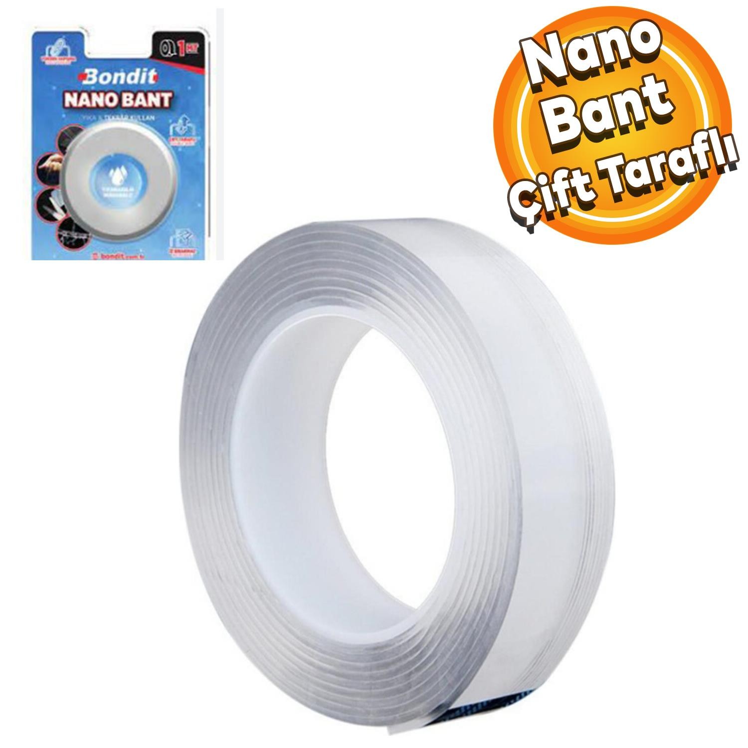 Bondit Nano Çift Taraflı Bant Montaj Çok Amaçlı Güçlü Yapıştırma Bandı Şeffaf 20 mm x 1 Metre