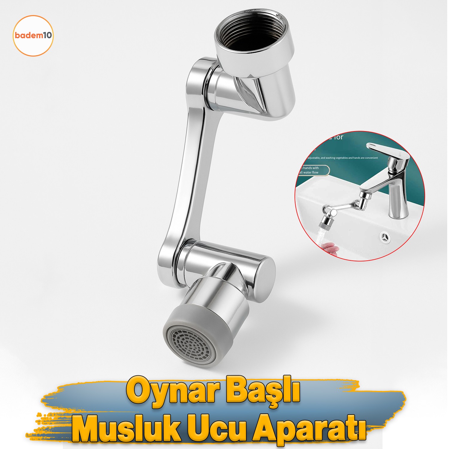 Perlatörlü Esnek Evye Musluk Başlığı 180° Döner Su Tasarruflu Krom Mutfak Bataryası Adaptör Musluk 