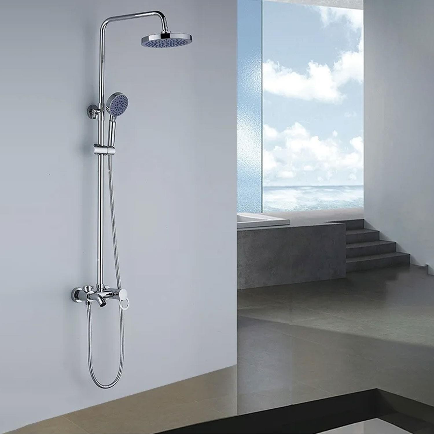 Robot Tepe Duş Seti Takımı Shower Yağmurlama Yuvarlak Banyo Masaj Duş Başlığı Sistemi Mor Krom