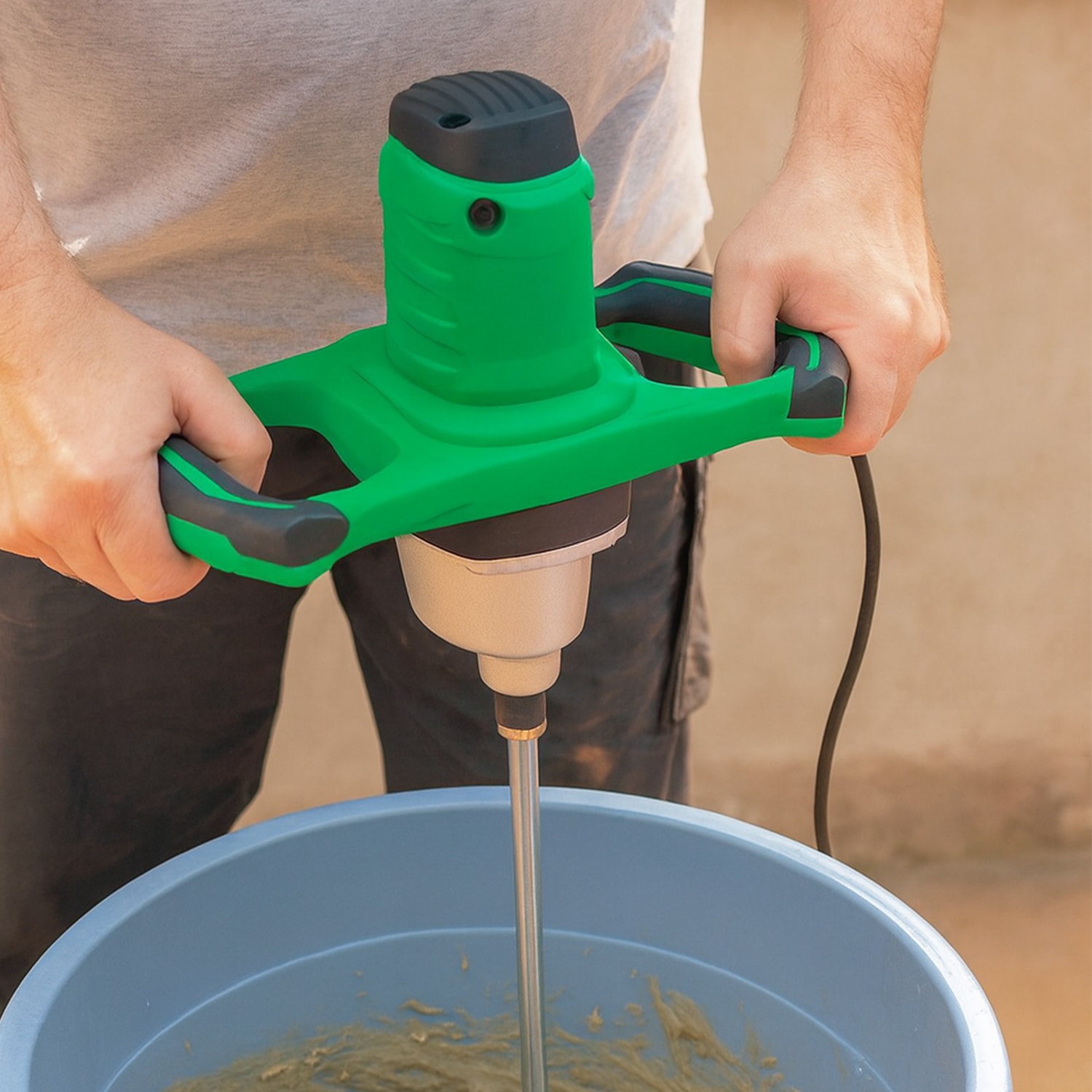 Elektrikli Boya Harç Karıştırıcı 1600 W Çift Kulp Ergonomik Mikser Ucu Güçlü Karıştırma Makinesi