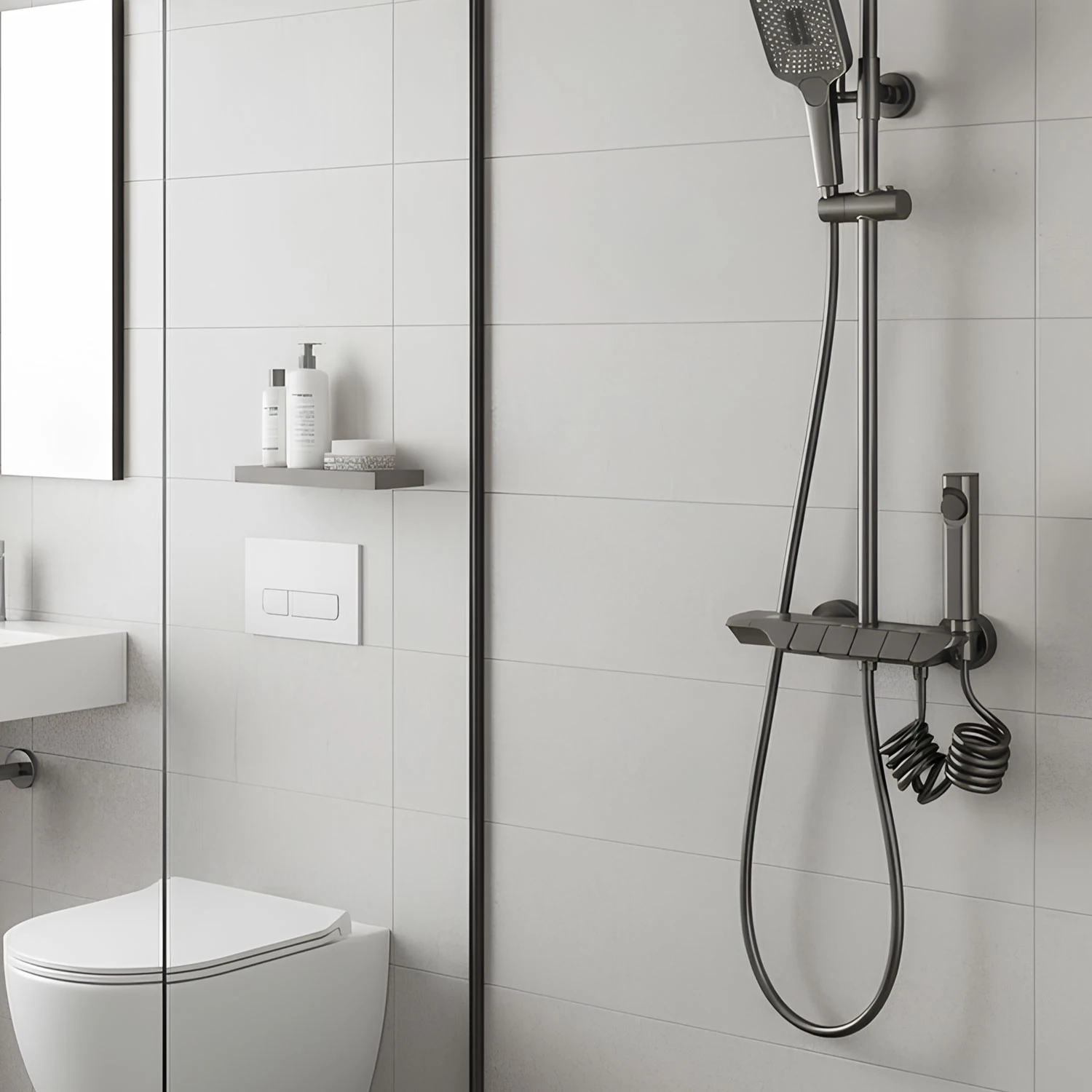 Piyano Robot Duş Seti Tuşlu Tam Takım Antrasit Lüks Yağmurlama Fonksiyonlu El Duşu Başlıklı Sistemi