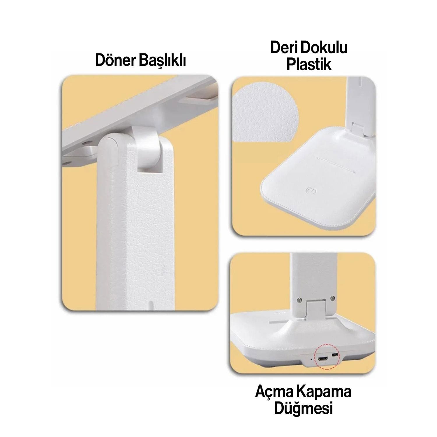 5 Adet Şarjlı Masa Lambası 3 Renk Dokunmatik Telefon Standlı Çalışma Okuma Işığı Gece Lambası 9w