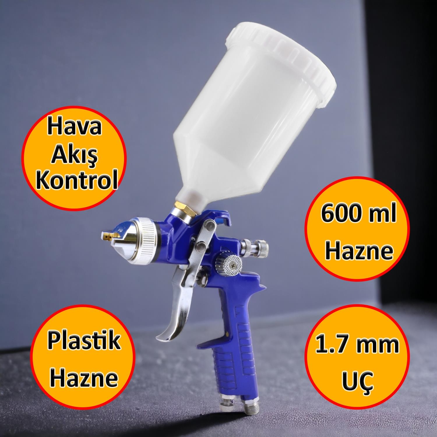 Metal Ahşap Plastik Yüzey Boyama Tabancası Üstten Depolu Havalı Boya Tabanca 600 ml 1.7 mm Uç