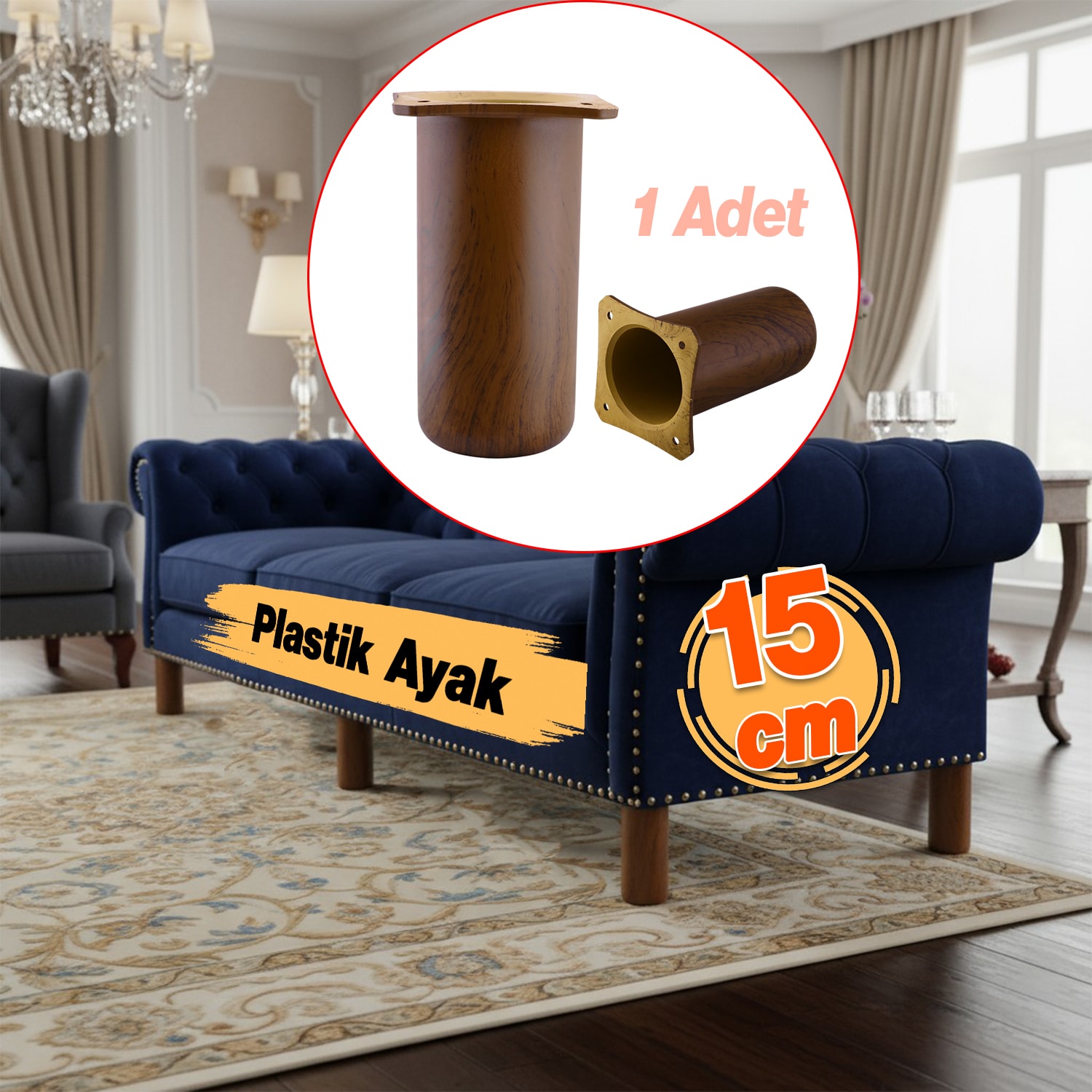 Plastik Liva Kestane Kahvesi 15 cm Mobilya Kanepe Koltuk Baza Yükseltici Yükseltme Ayağı Ayakları