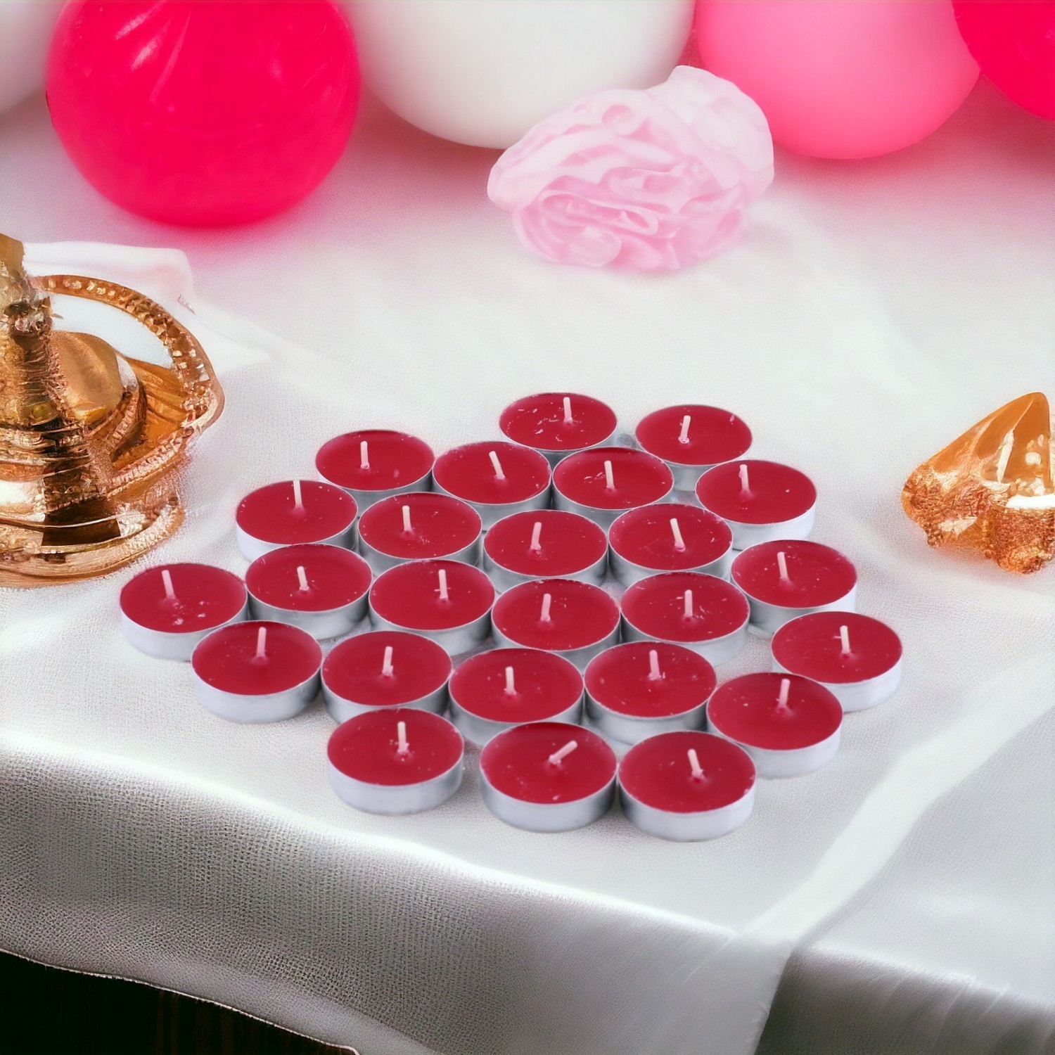 Tealight Mum 25x10 Gr Dekoratif Mumu Kandil Hediyelik Fitilli Mumluk Şamdan Kırmızı Renk Kokusuz