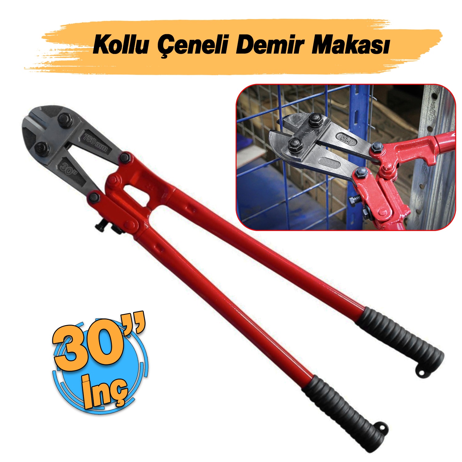 (30'') Kollu Çeneli Kupplon Demir Kesme Makası Çubuk İnşaat Demiri Teli Metal Kesim Makası CR-V