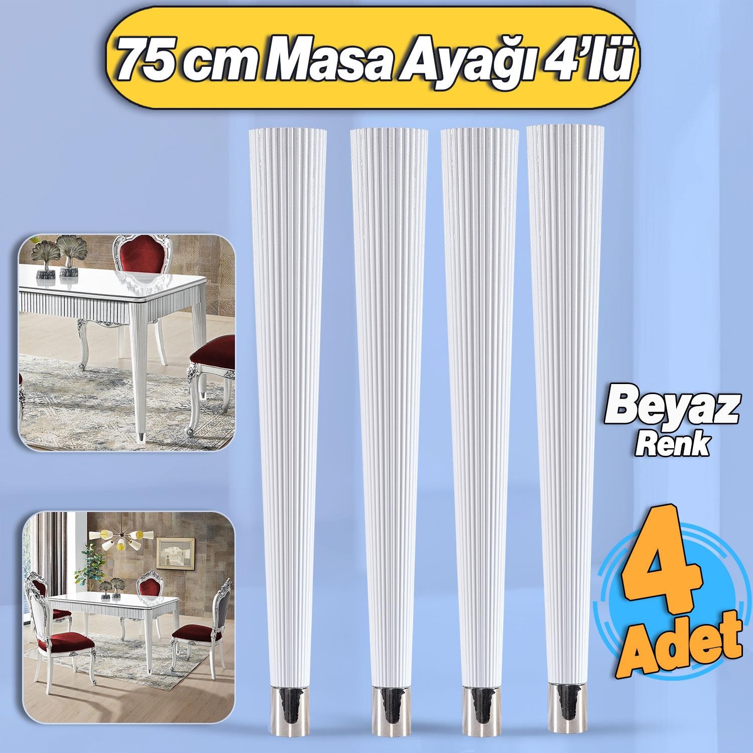 4 Adet Suit Masa Dresuar Ayağı 75 cm Plastik Beyaz Ayak Mutfak Yemek Masası Mobilya Ayakları Beyaz