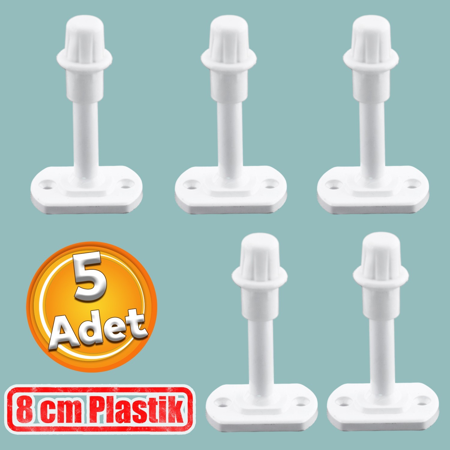 Plastik Kapı Pencere Arkası Tampon 8 CM Beyaz Renk Vidalı Duvar Boya Koruyucu Silikon Stoper 5 Adet