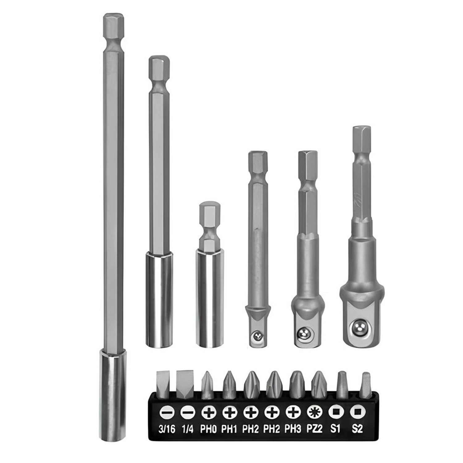 Mıknatıslı Bits Uç Adaptör Seti 16 Parça 1/4 1/2 3/8 1/4 Yıldız Düz Uçlar S1 S2 PH Uç Matkap Uyumlu 