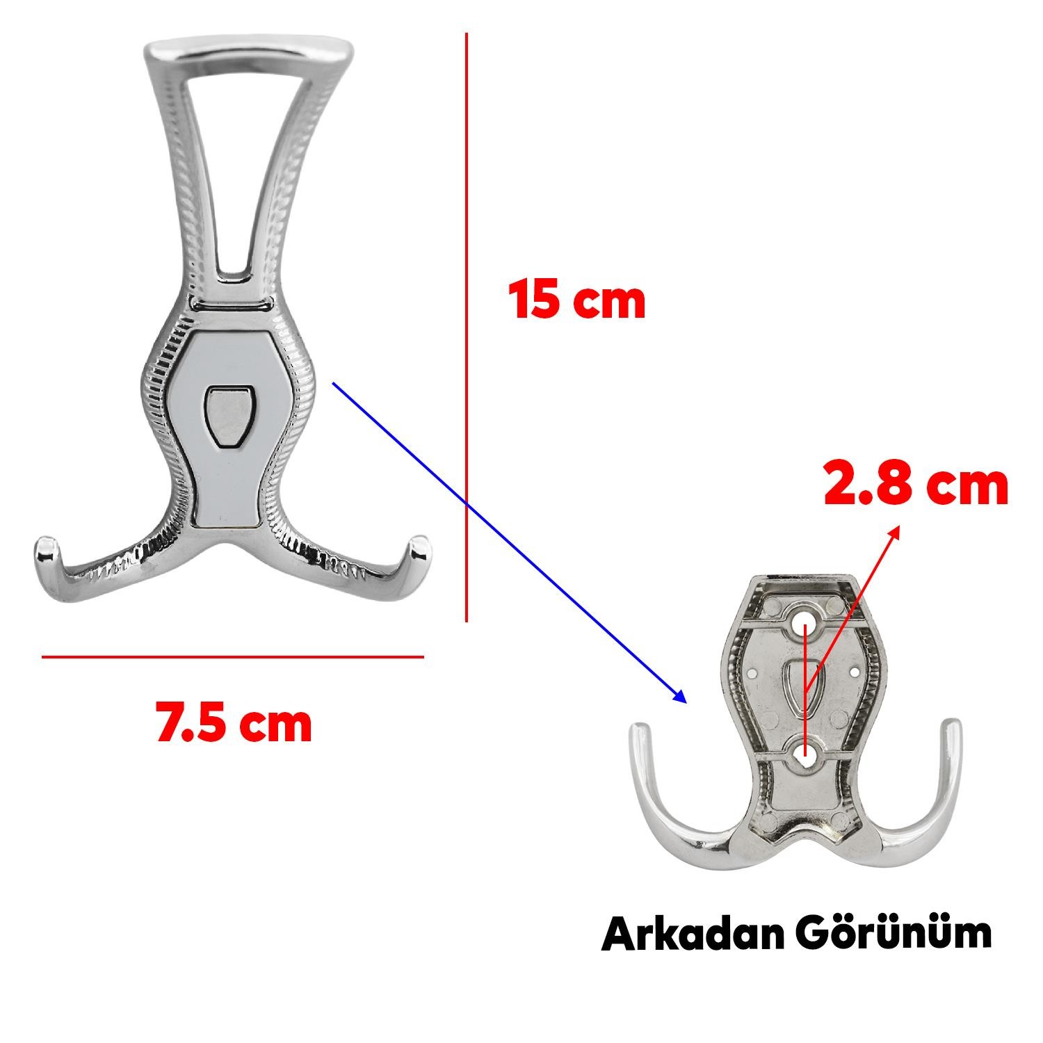 Galata Askı Portmanto Metal Vestiyer Duvar Dolap Elbise Askısı Krom Renk Mobilya Askılığı 4 Adet