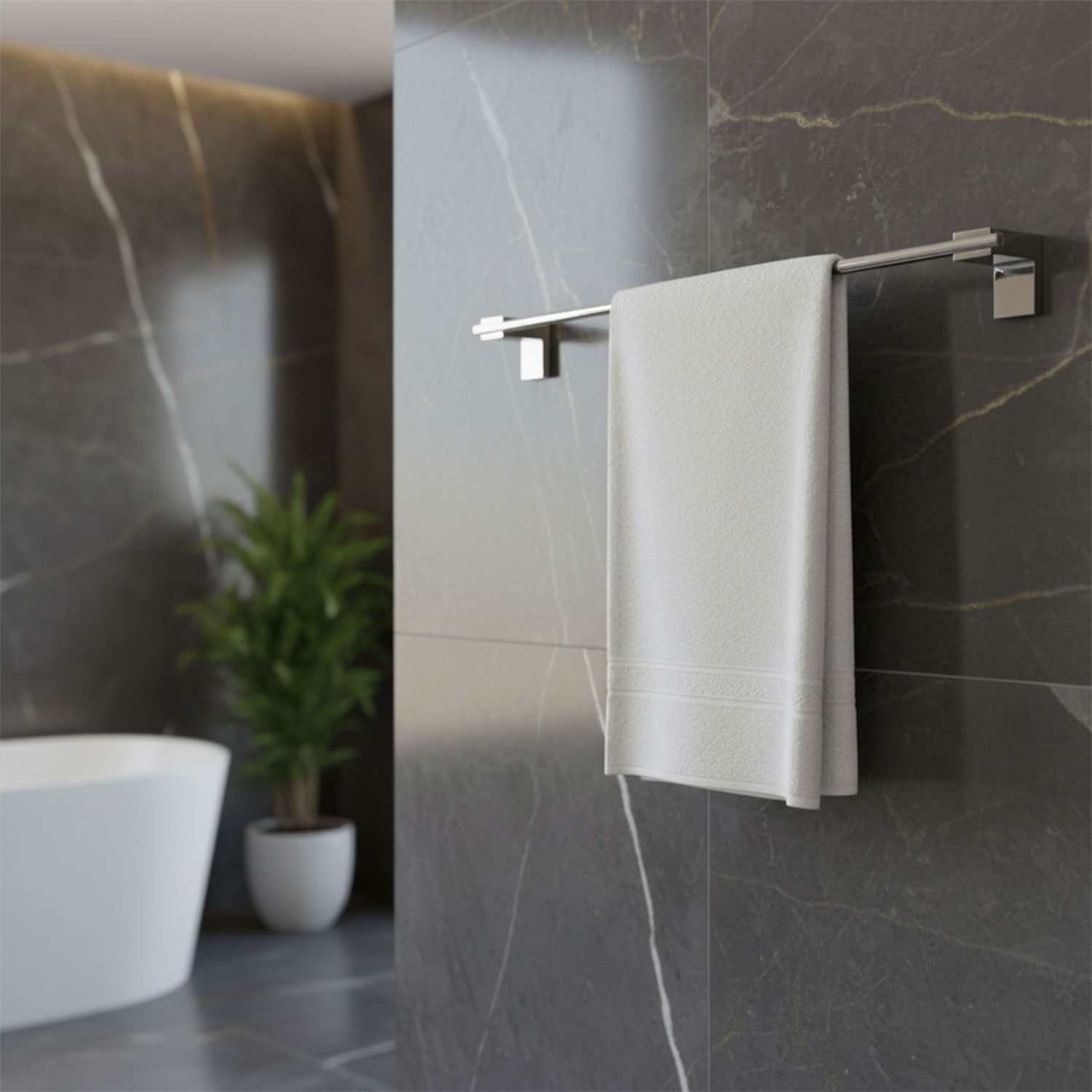Krom Gümüş Metal Uzun Havluluk 49 cm Duvara Monte Vidalı Lüks Banyo Asma Askı Çubuk Tasarım