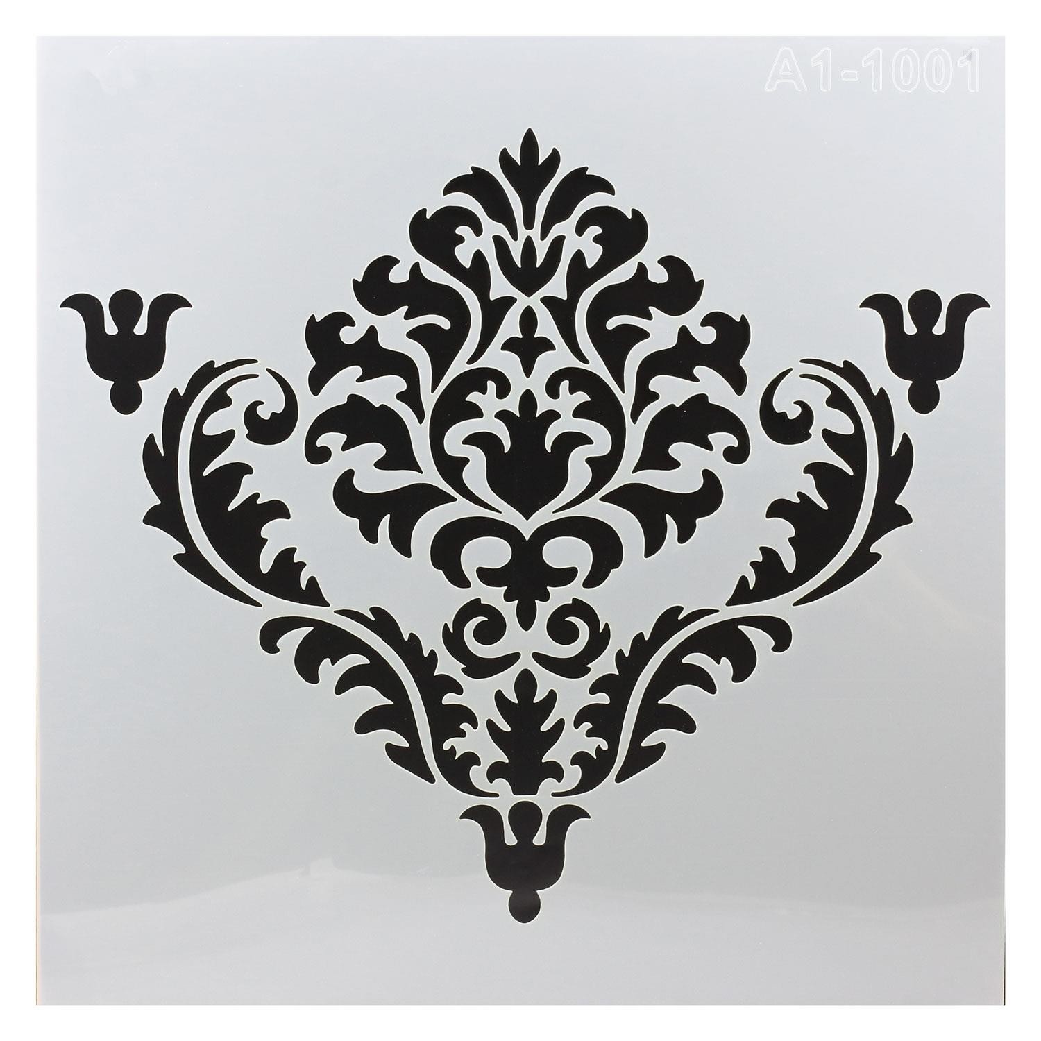 Stencil Duvar Boyama Şablon Tasarım Damask Desen Tekrar Kullanılabilir 30x30 cm