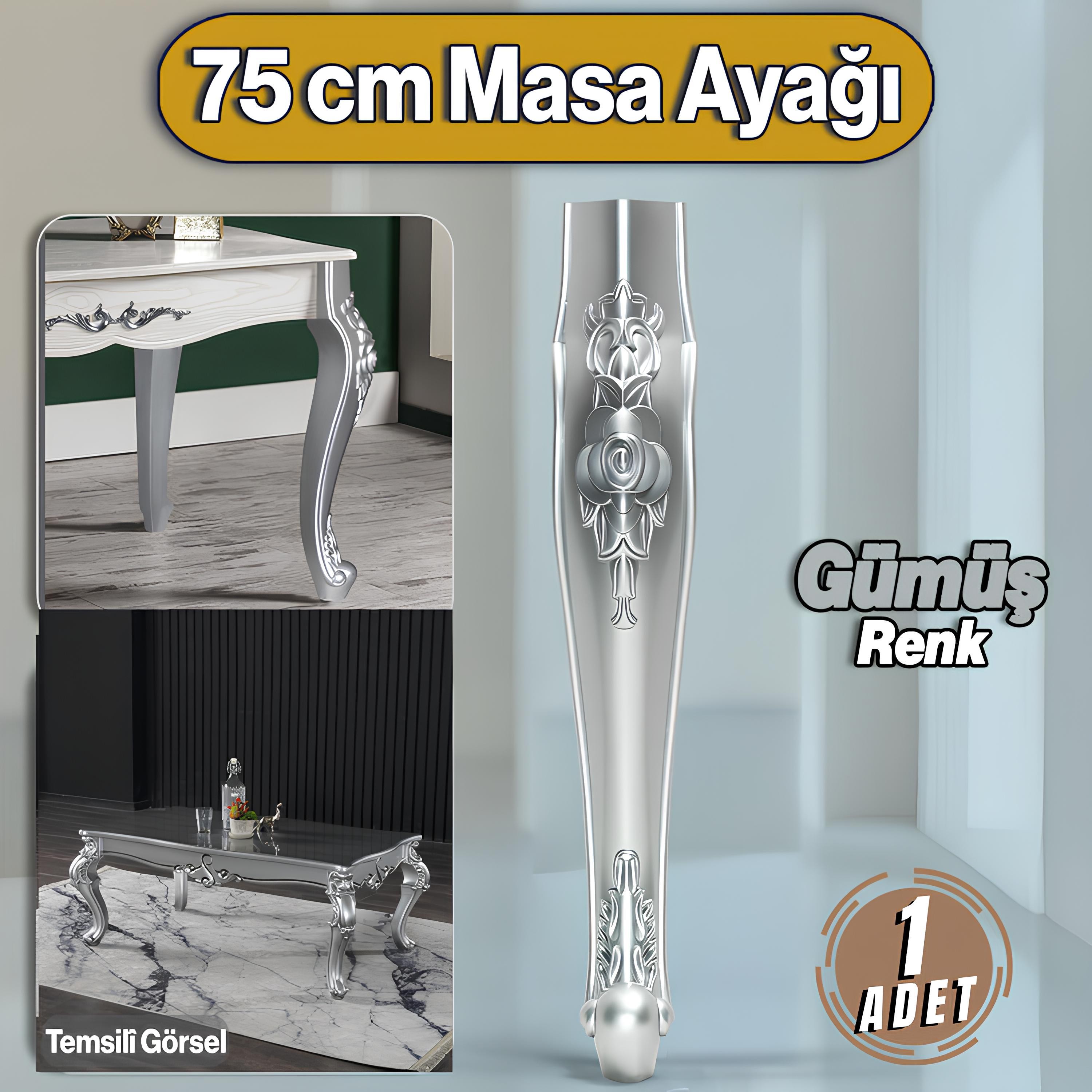 Rosa Masa Dresuar Ayağı 75 cm Plastik Gümüş Gri Ayak Mutfak Yemek Masası Mobilya Ayakları