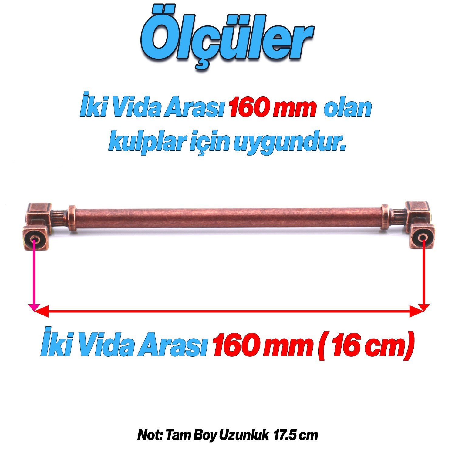 Talas Düz Antik Bakır Metal Kulp 160 mm 16 cm Mobilya Çekmece Mutfak Dolabı Dolap Kulpları Kulbu Kulpu