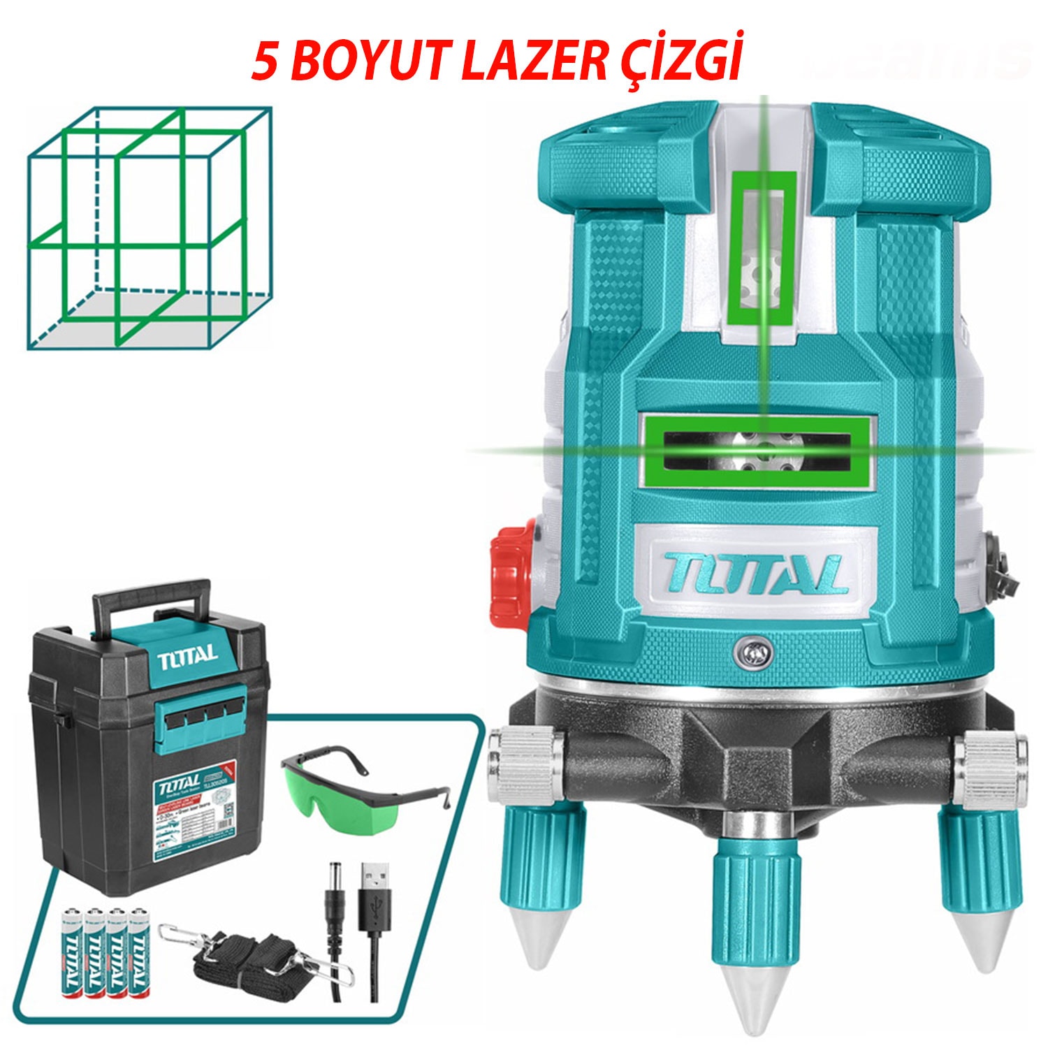 Total TLL305205 Lazer Terazi 5 Çizgi Yeşil Işın Otomatik Hizalama Profesyonel İnşaat 360 Ölçüm Aleti