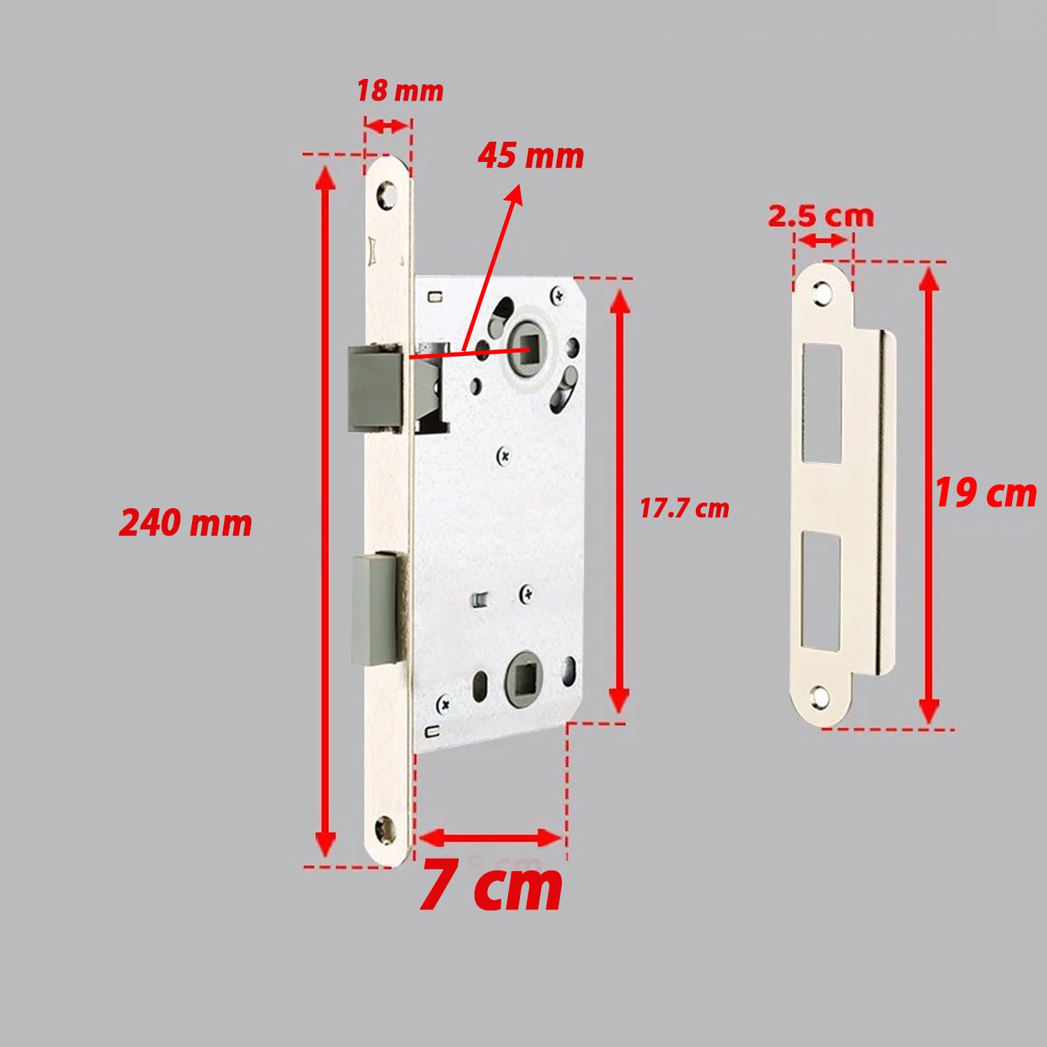 Banyo Wc Sessiz Kapı Gömme Kilidi 45 mm İç Silindirsiz Barelsiz Dayanıklı Metal Kilit Mekanizması