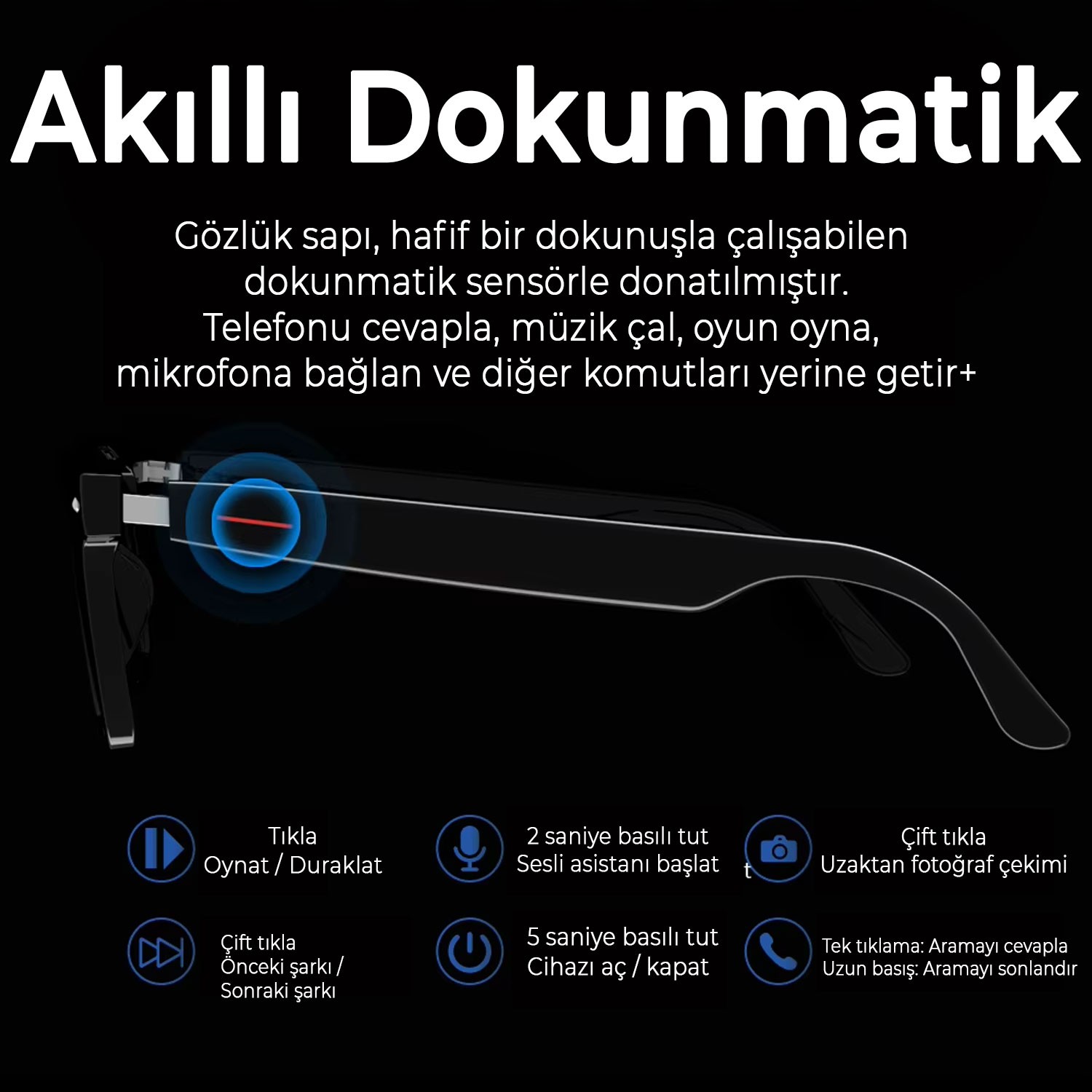 Akıllı Güneş Gözlüğü Bluetooth Komut Stereo Çift Hoparlörlü Kablosuz Unisex Polarize Trend Gözlük