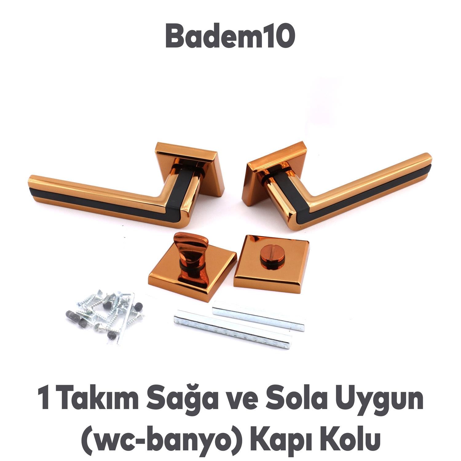 Defne Lüx Rose Gold Kare Rozetli Wc-Banyo Kapısı Uyumlu Kapı Kolu Sağa ve Sola Uygun Kolları 1 Takım