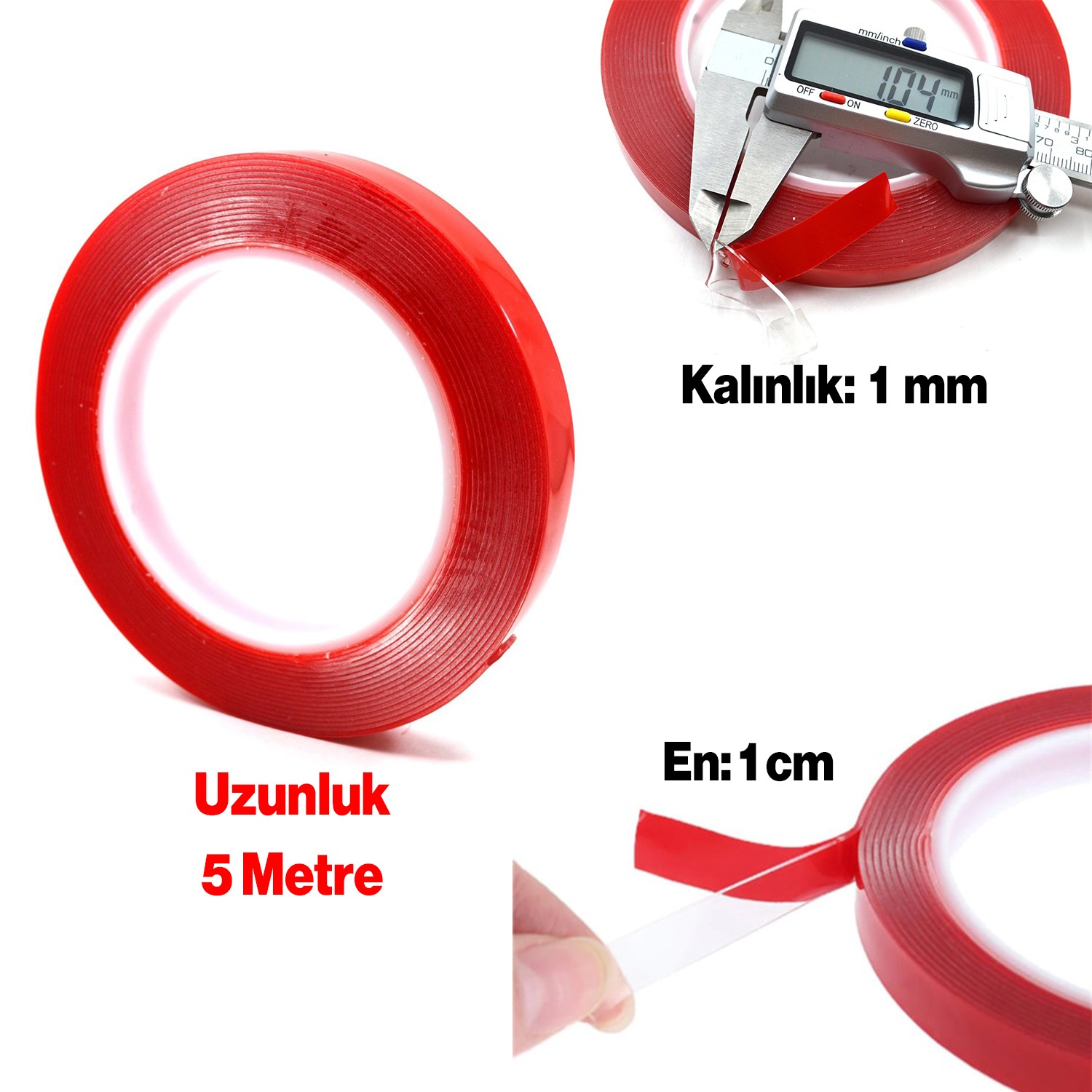 Çift Taraflı Silikon Bant Montaj Bandı Şeffaf 10 mm x 5 Metre Güçlü Çok Amaçlı Yapıştırıcı 1 Adet
