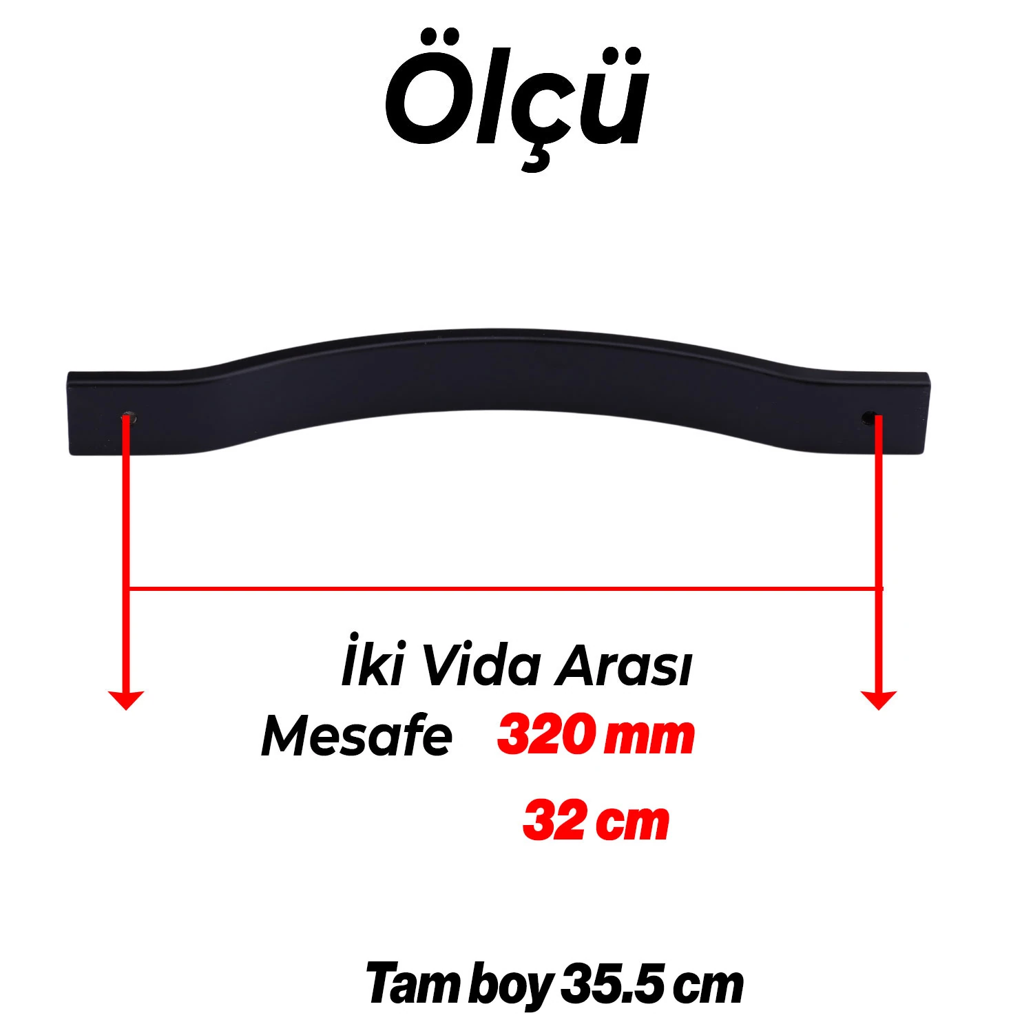 Sümbül Düz Siyah 320 mm Metal Kulp Çekmece Kolu Kapak Kulpları Mobilya Kulpu Modern Mutfak Dolabı