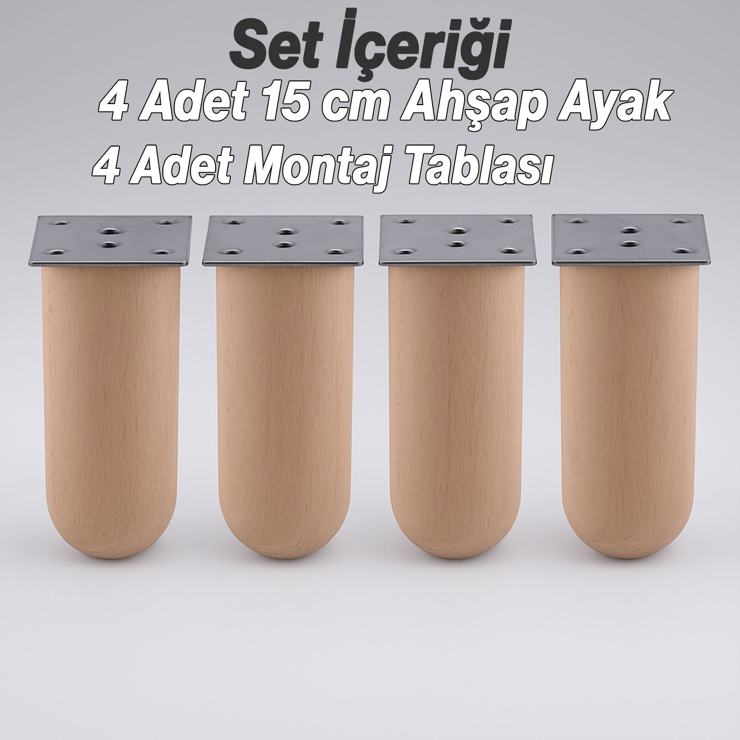Bohem 4 ADET Doğal Ahşap 15 cm Silindir Ayak Set Mobilya Koltuk Kanepe Sehpa Masa Ayağı Ayakları