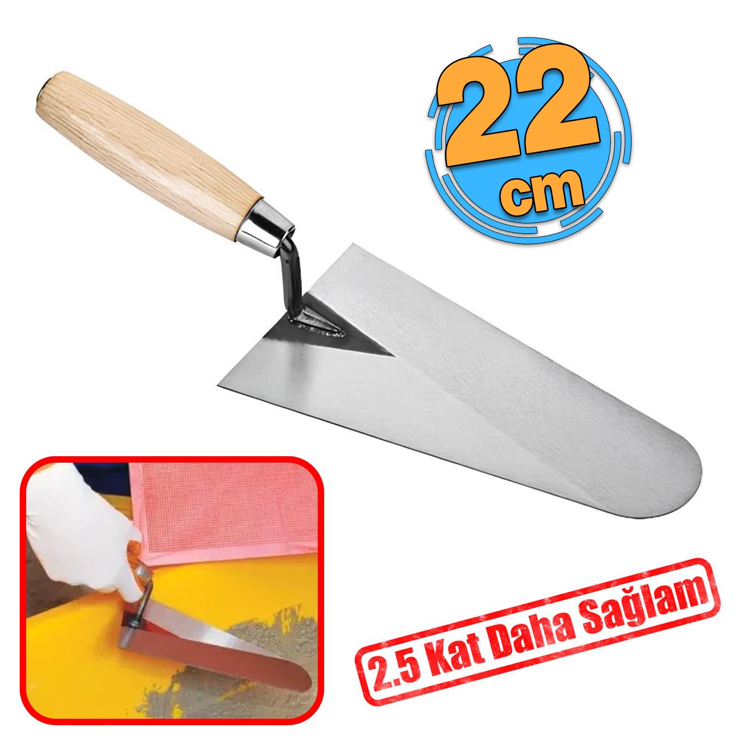 Ahşap Saplı Sıva İnşaat Malası Sıvacı Mala 22 Cm 1.2 mm Kalınlık Rockwell Yay Çeliği Papatya Kaynak