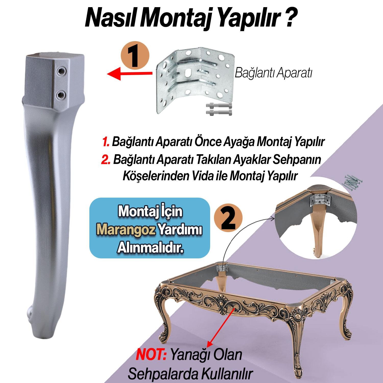 Nehir Plastik 4 Adet Sehpa Ayağı 40 cm Gümüş Renk Orta Ayak Zigon Sehpa Mobilya Masa Ayakları Gri